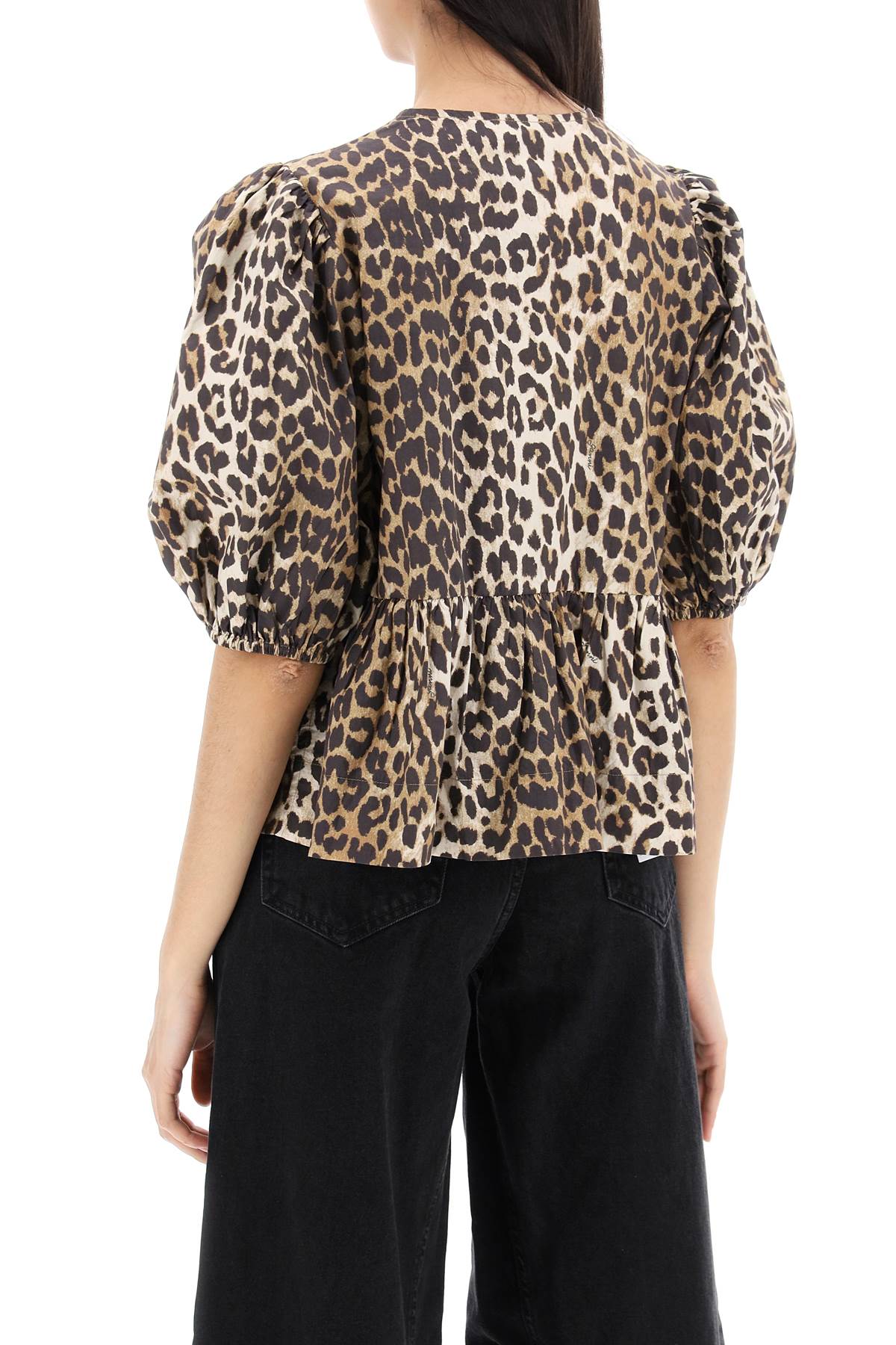 GANNI Leopard Print Peplum Blouse - Organic Cotton Poplin image 2