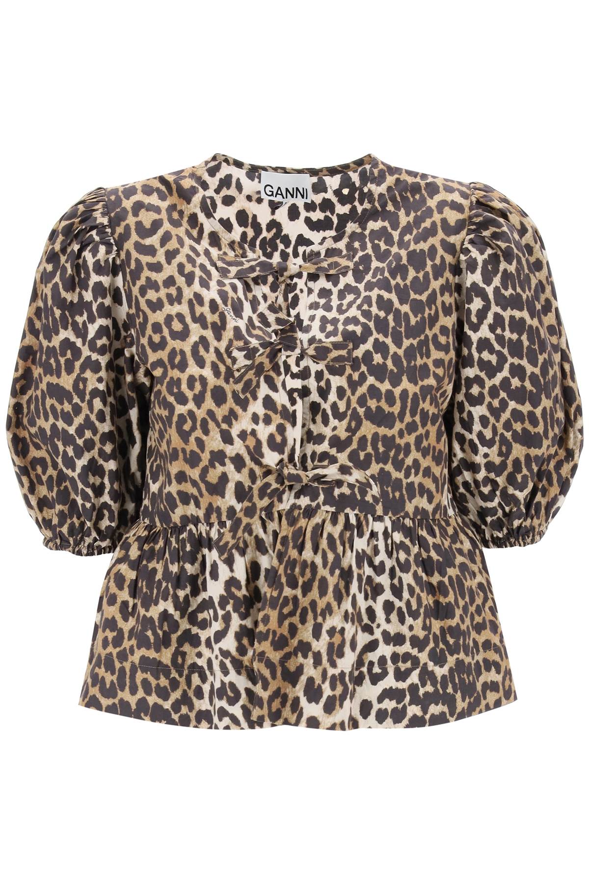 GANNI Leopard Print Peplum Blouse - Organic Cotton Poplin image 0