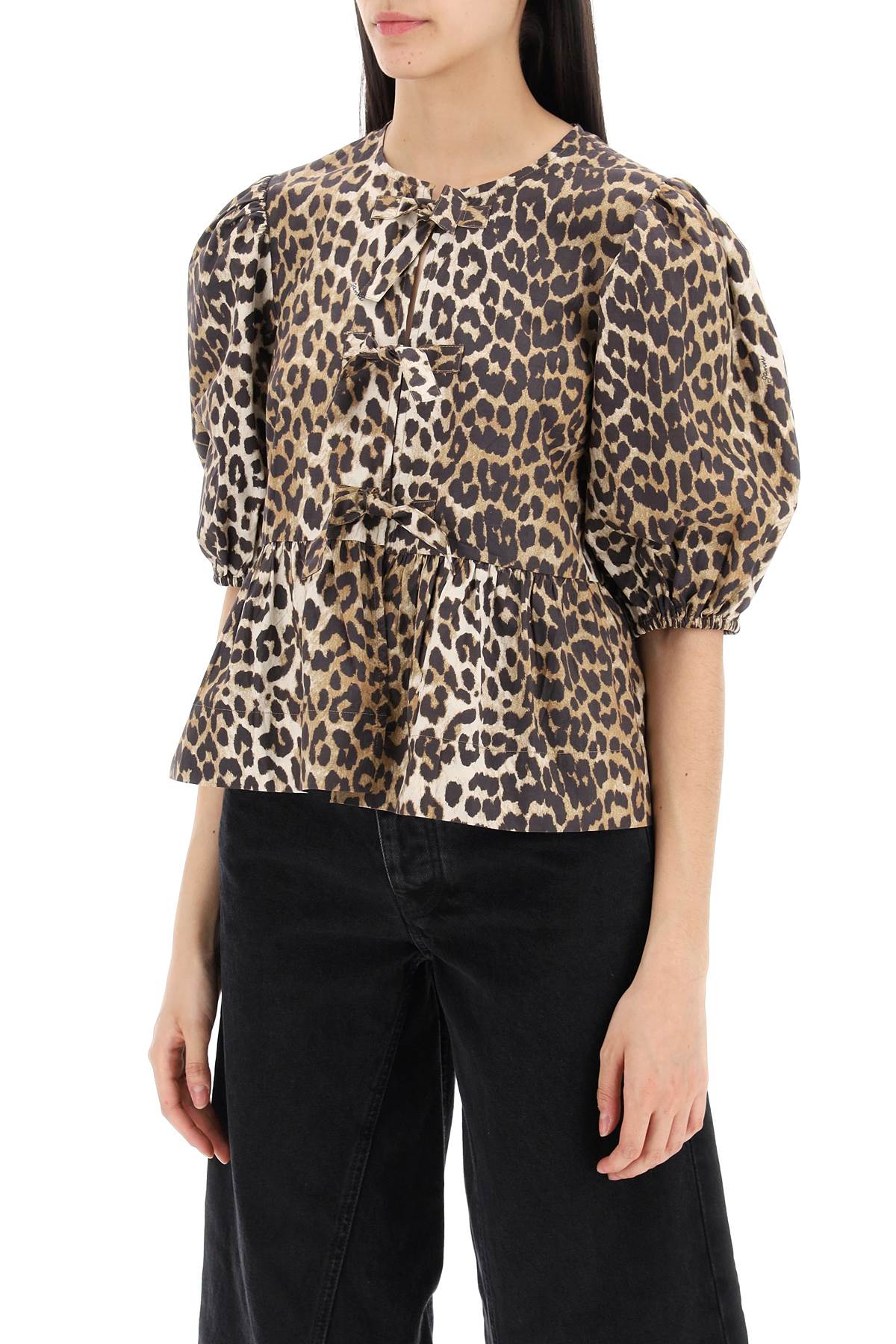 GANNI Leopard Print Peplum Blouse - Organic Cotton Poplin image 3