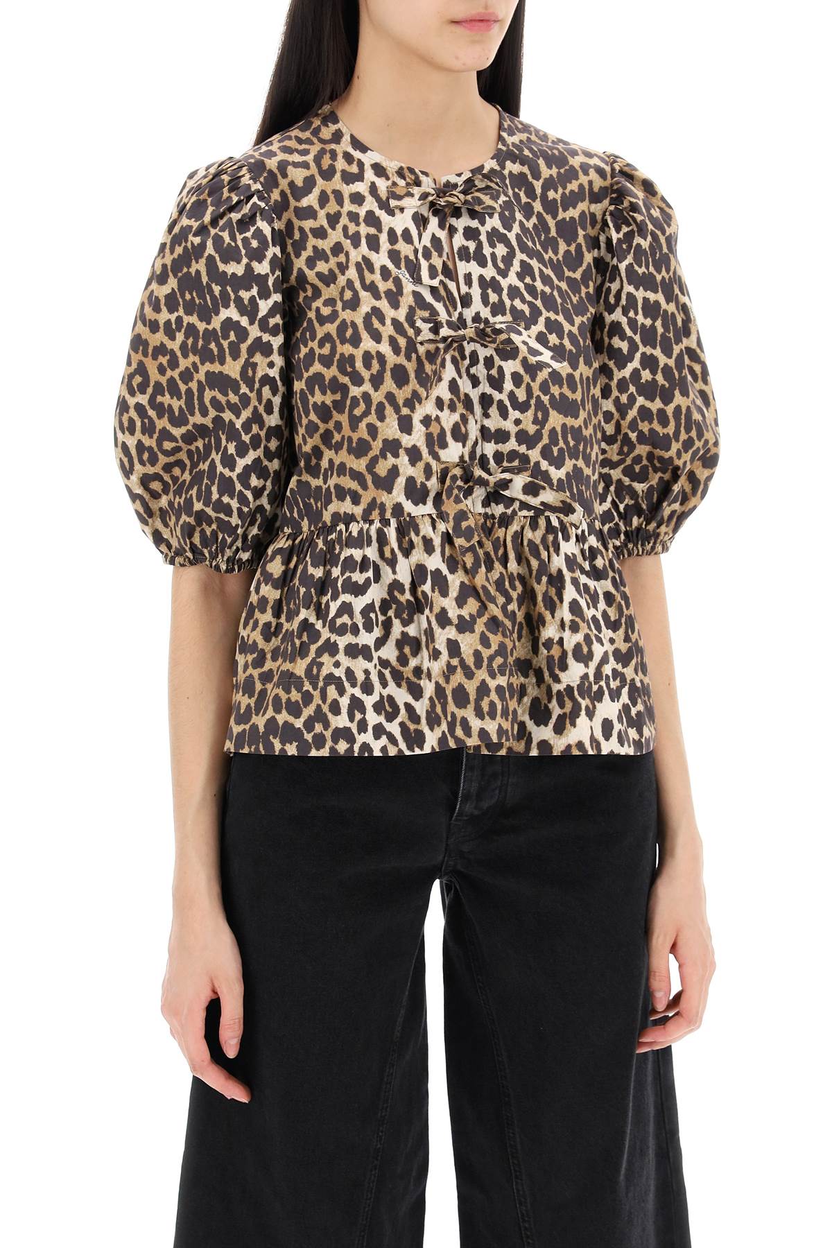 GANNI Leopard Print Peplum Blouse - Organic Cotton Poplin image 1