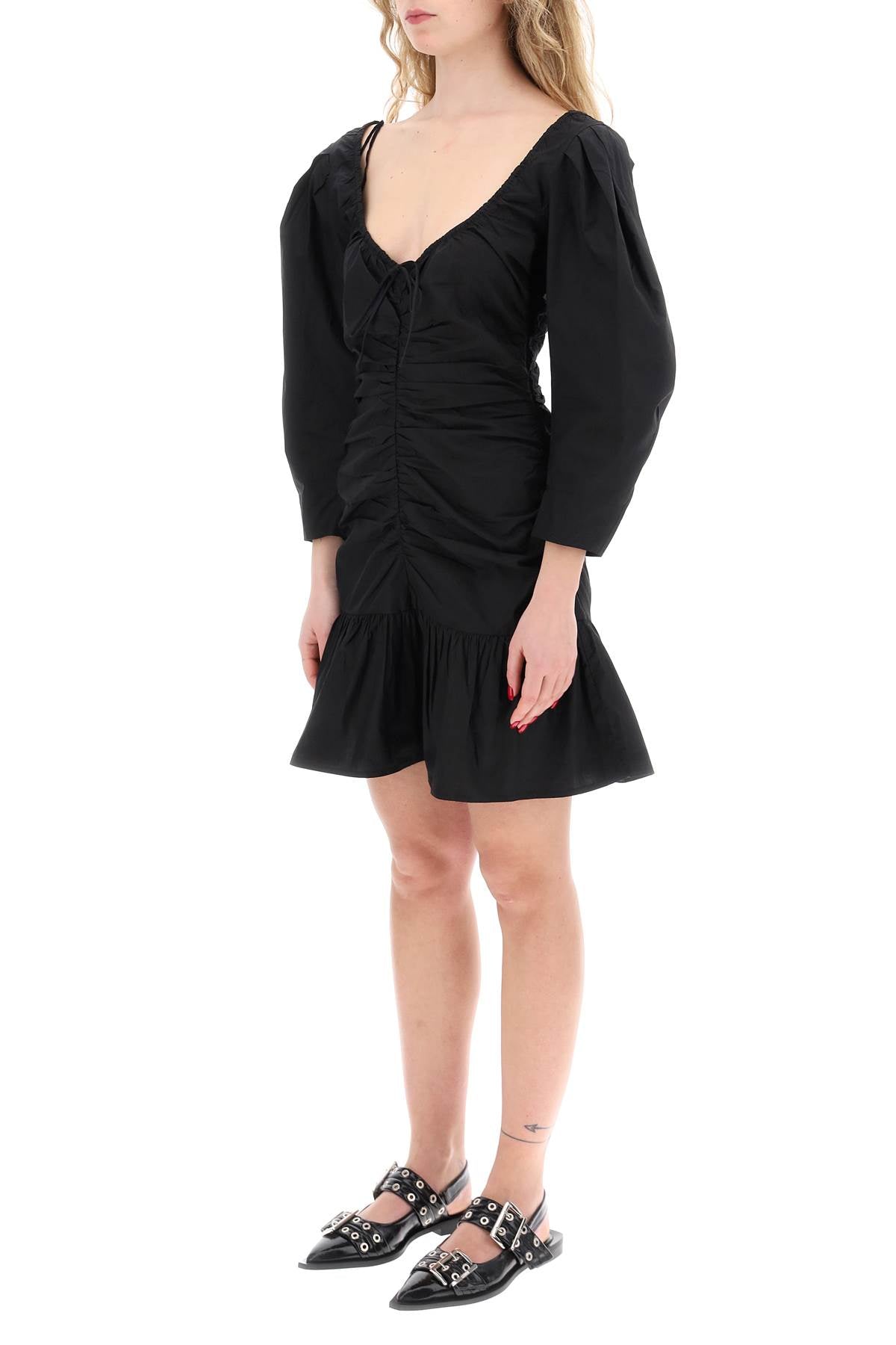 Ganni mini poplin dress with curved sleeves image 3