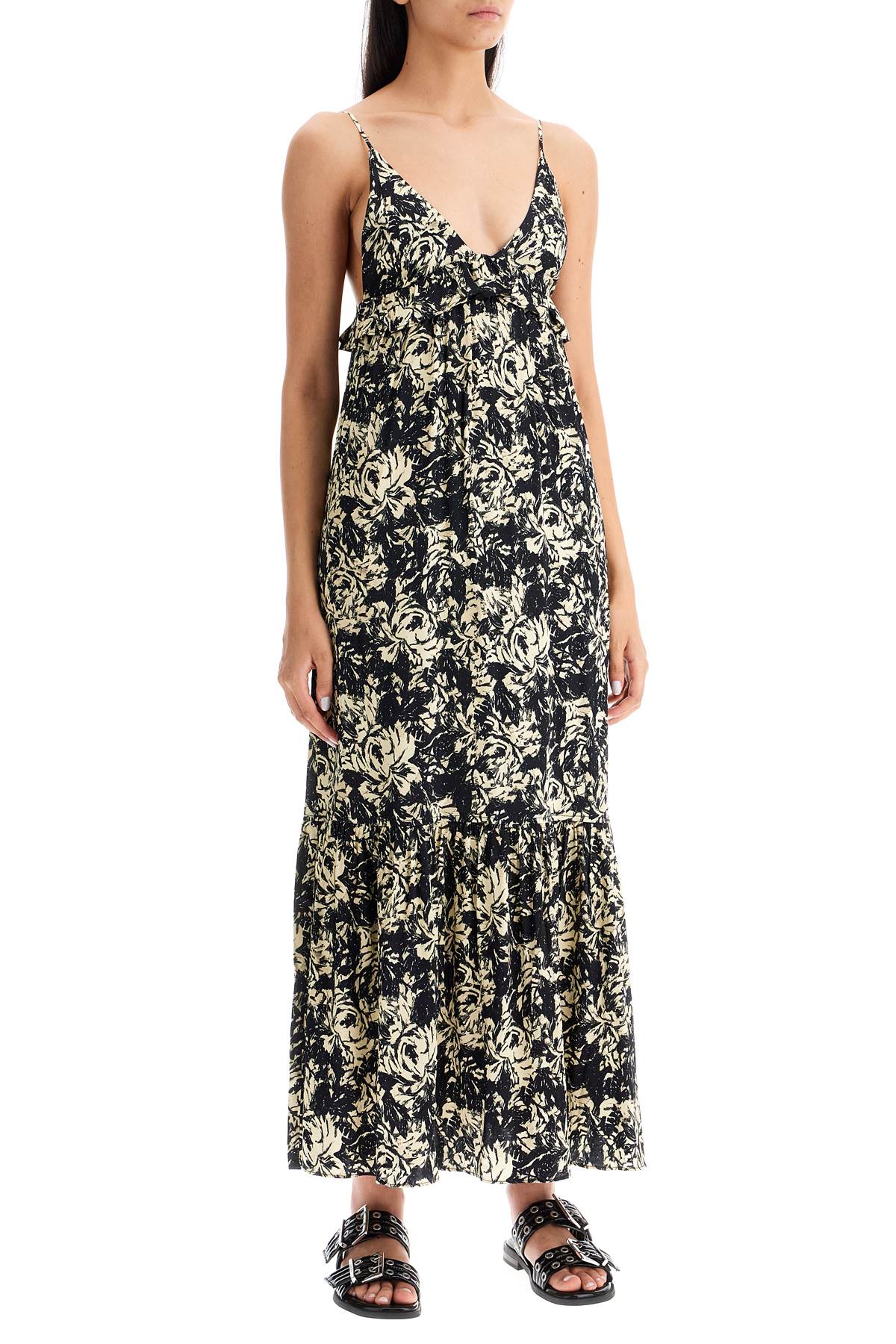 Ganni Floral Print Satin Midi Slip Dress image 1