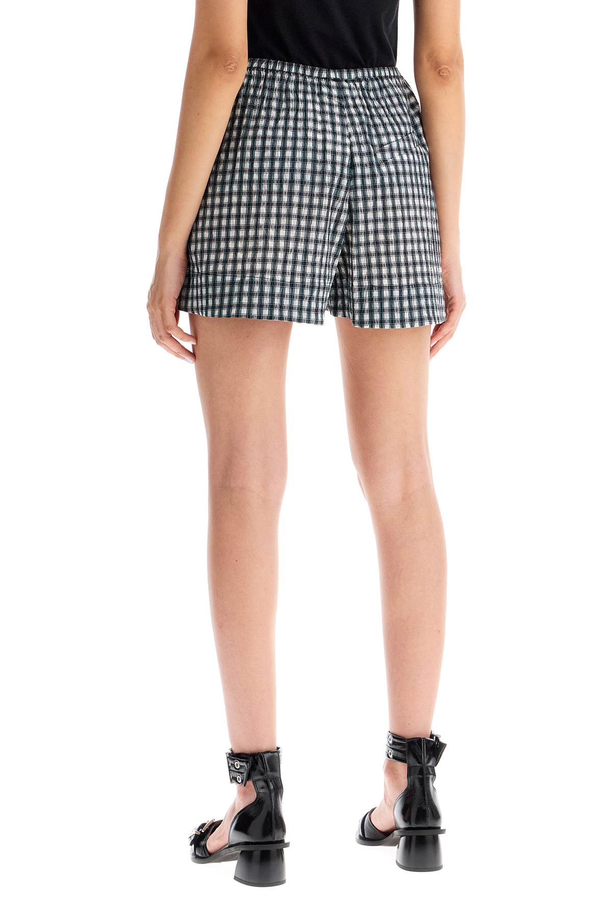 Ganni Seersucker Checkered Shorts - Black & White image 2