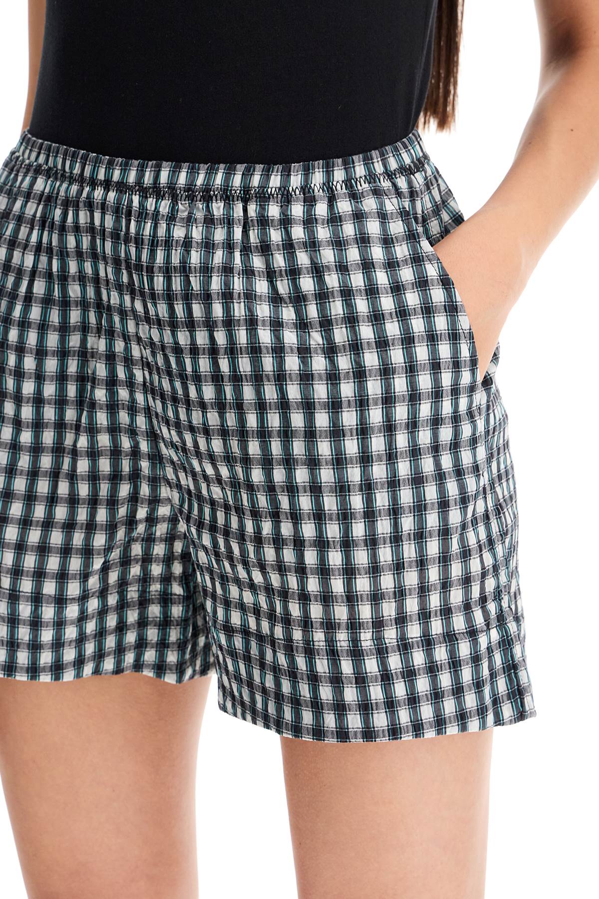 Ganni Seersucker Checkered Shorts - Black & White image 3