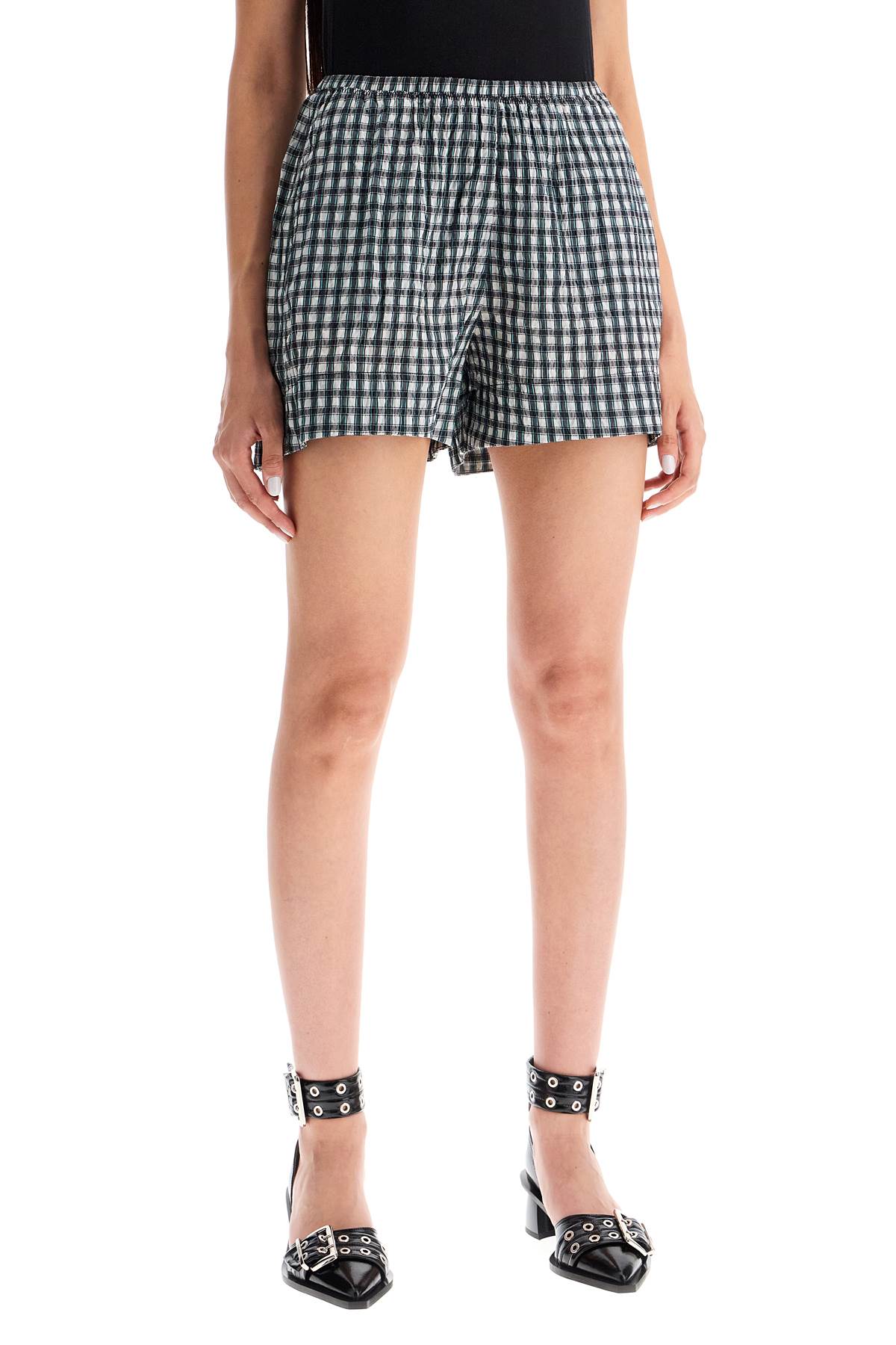 Ganni Seersucker Checkered Shorts - Black & White image 1