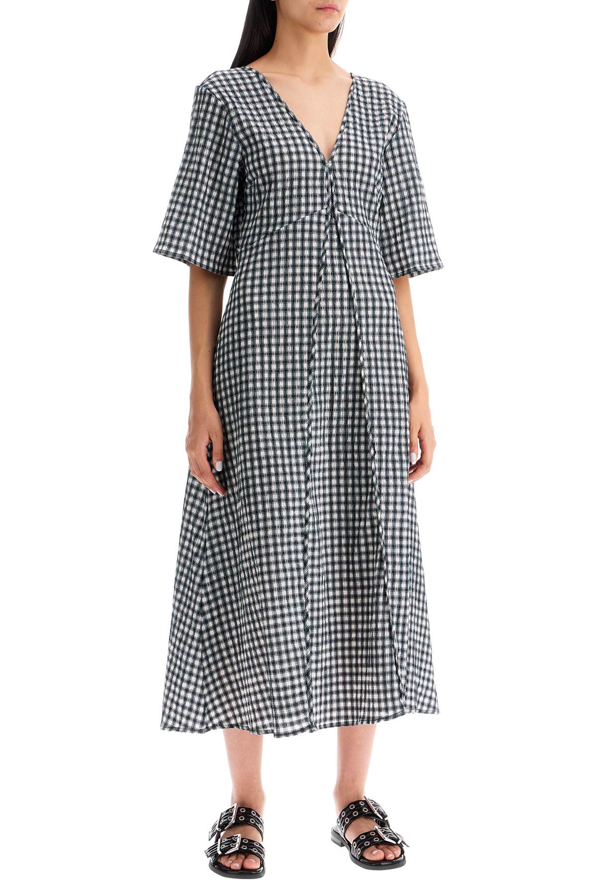 Ganni midi seersucker check dress image 1