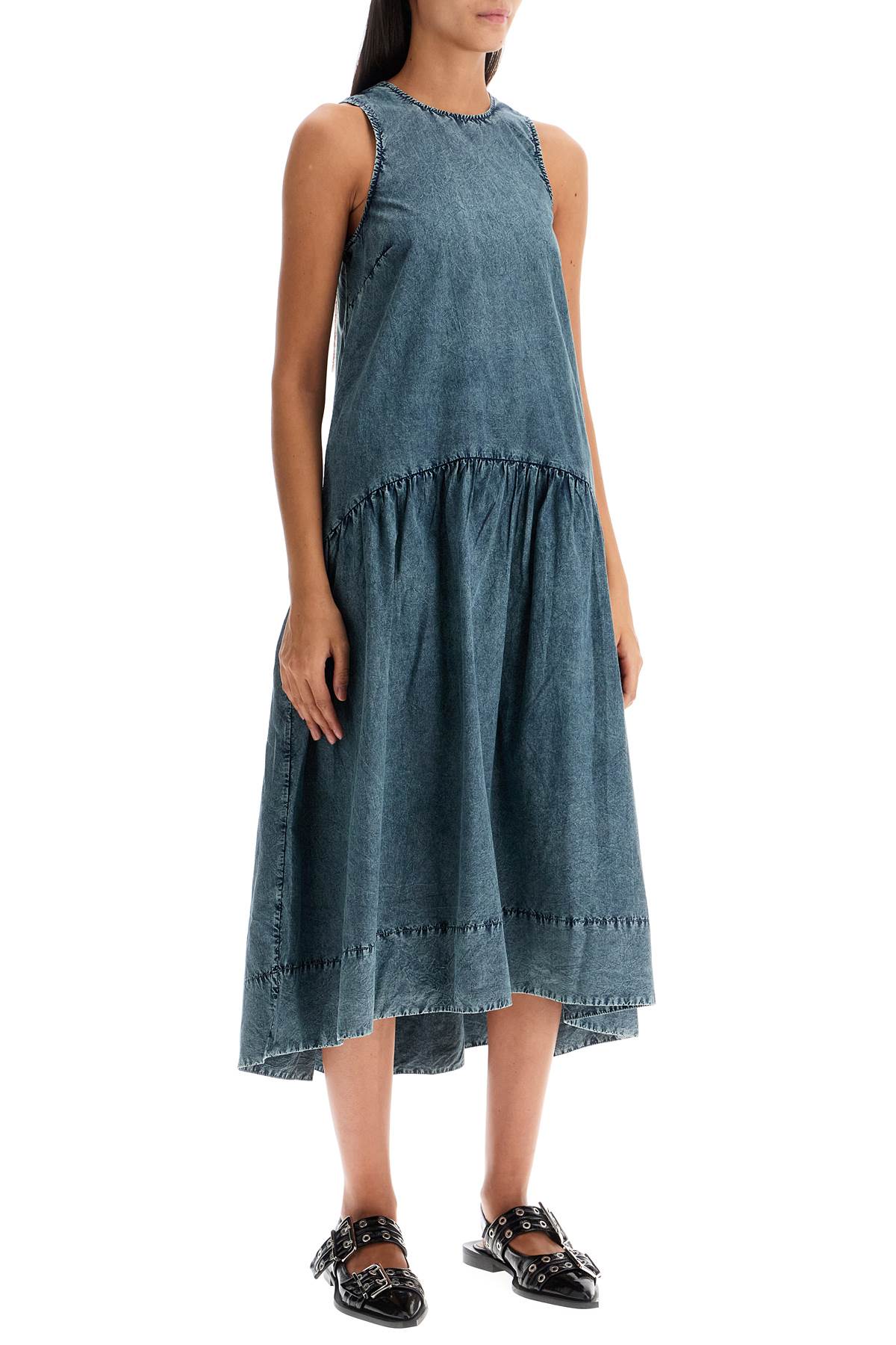 Ganni Stonewashed Organic Cotton Poplin Midi Dress image 1