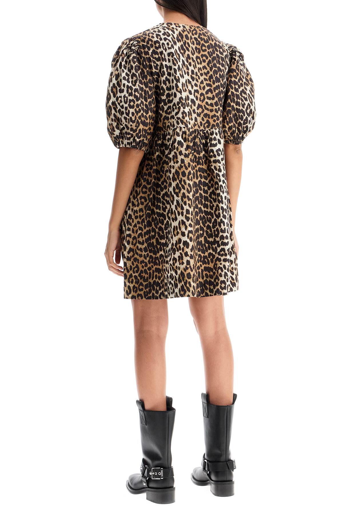 Ganni Leopard Print Mini Poplin Dress with Tie String image 2