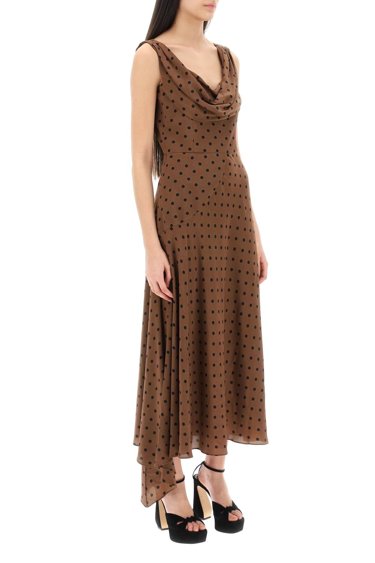 Alessandra Rich Draped Neckline Polka Dot Silk Midi Dress image 1