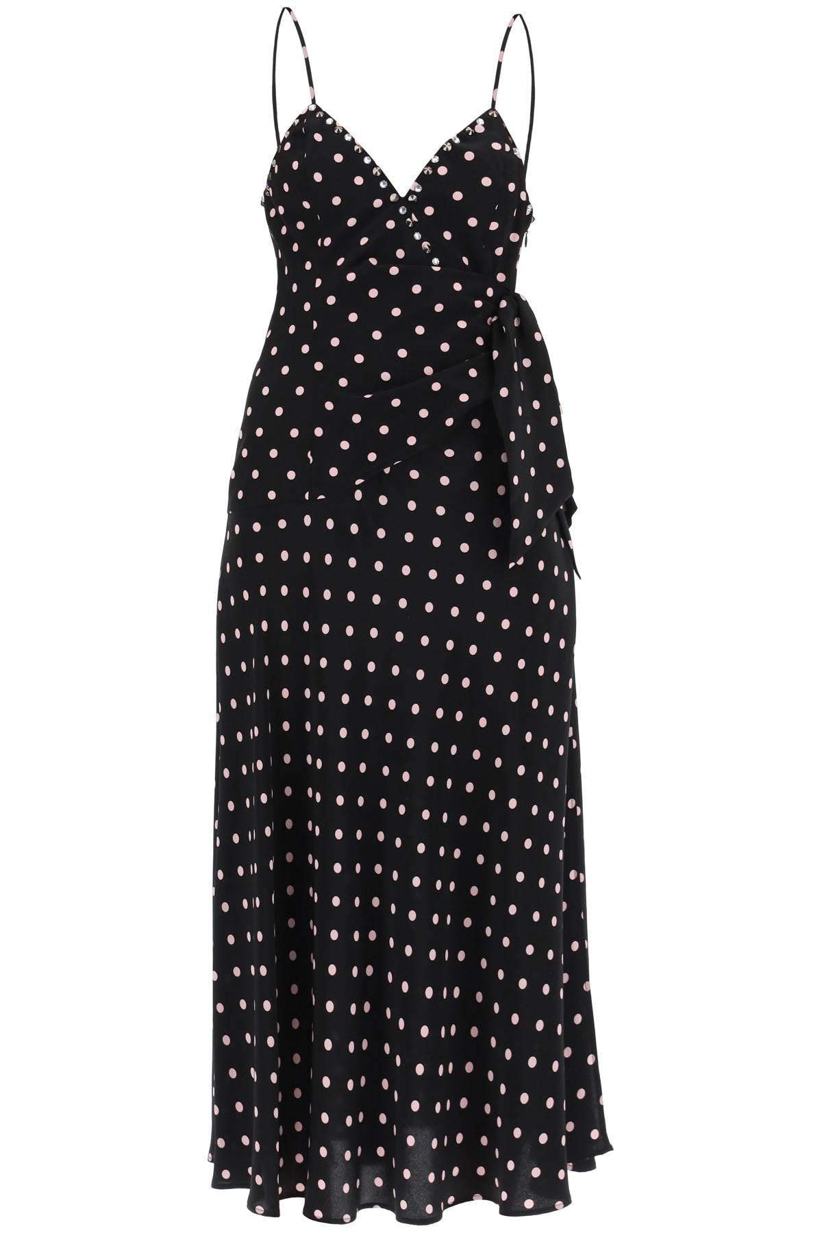 Alessandra Rich Polka Dot Silk Slip Dress with Rhinestones and Studs image 0