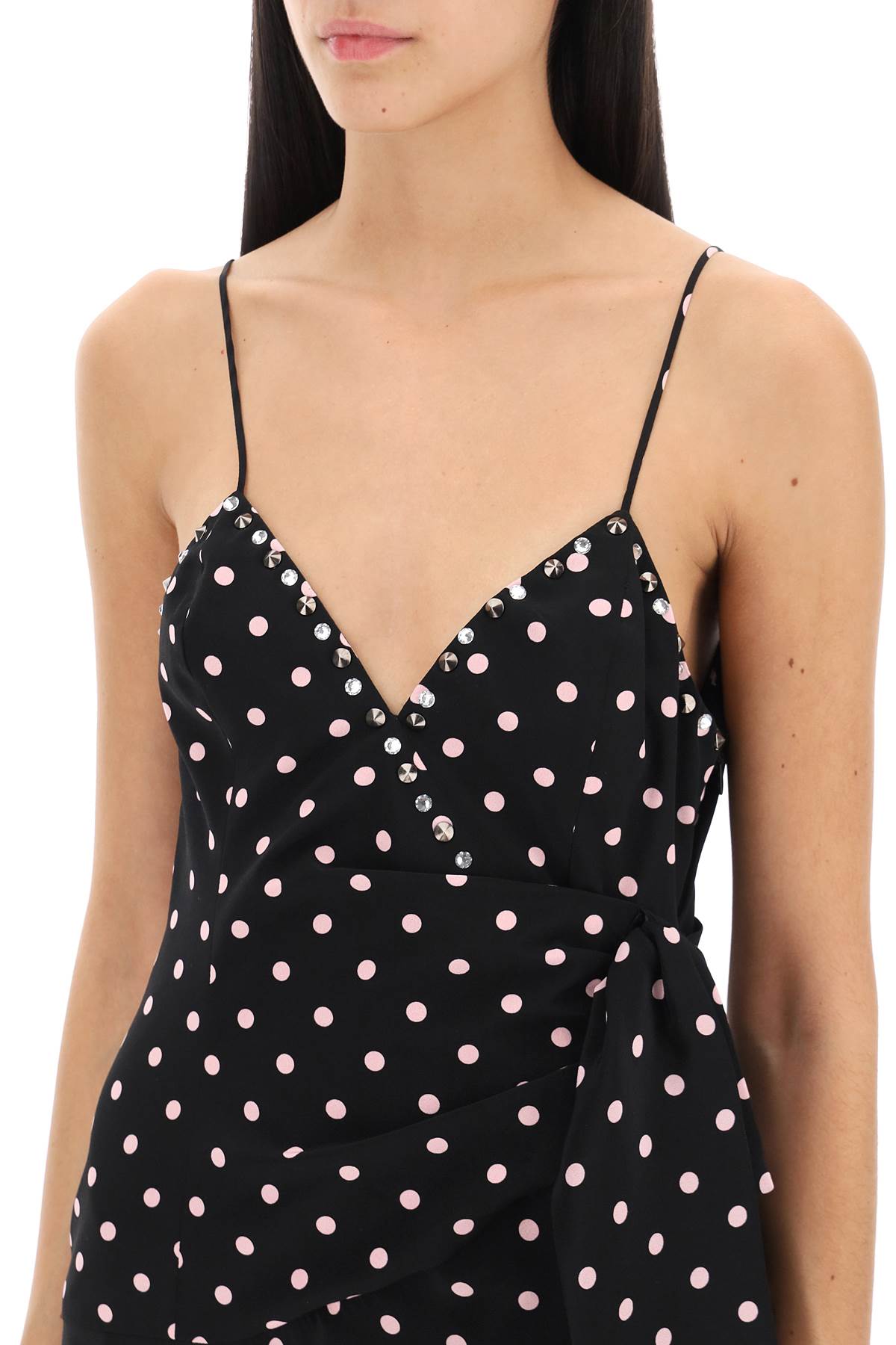 Alessandra Rich Polka Dot Silk Slip Dress with Rhinestones and Studs image 3