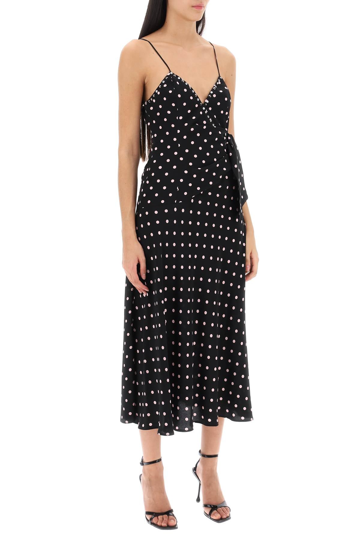 Alessandra Rich Polka Dot Silk Slip Dress with Rhinestones and Studs image 1