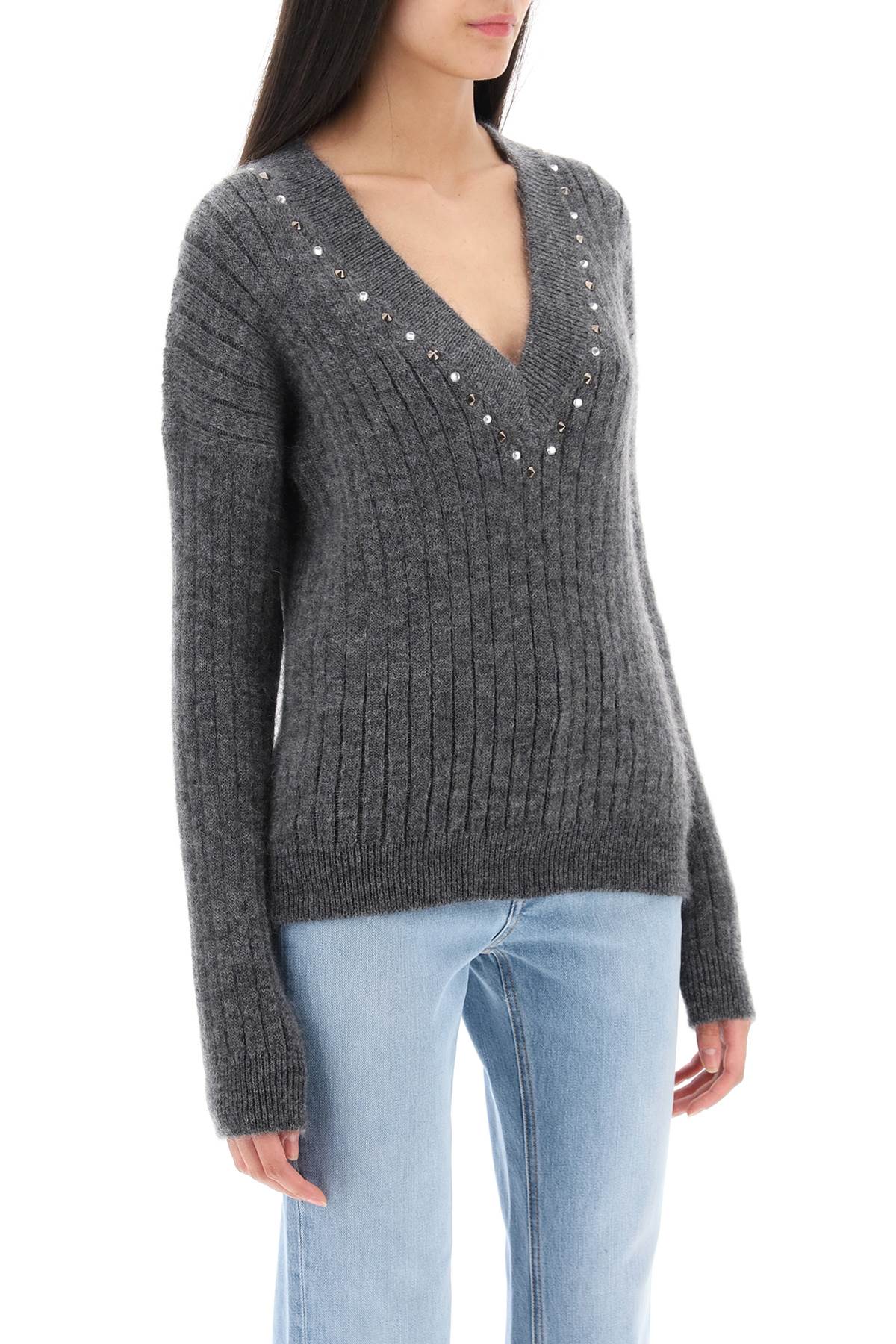 Alessandra Rich wool knit sweater with studs and crystals image 1