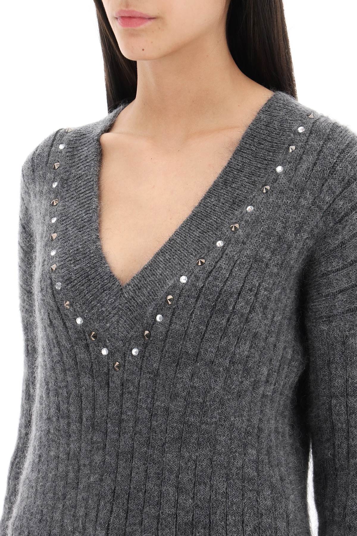 Alessandra Rich wool knit sweater with studs and crystals image 3