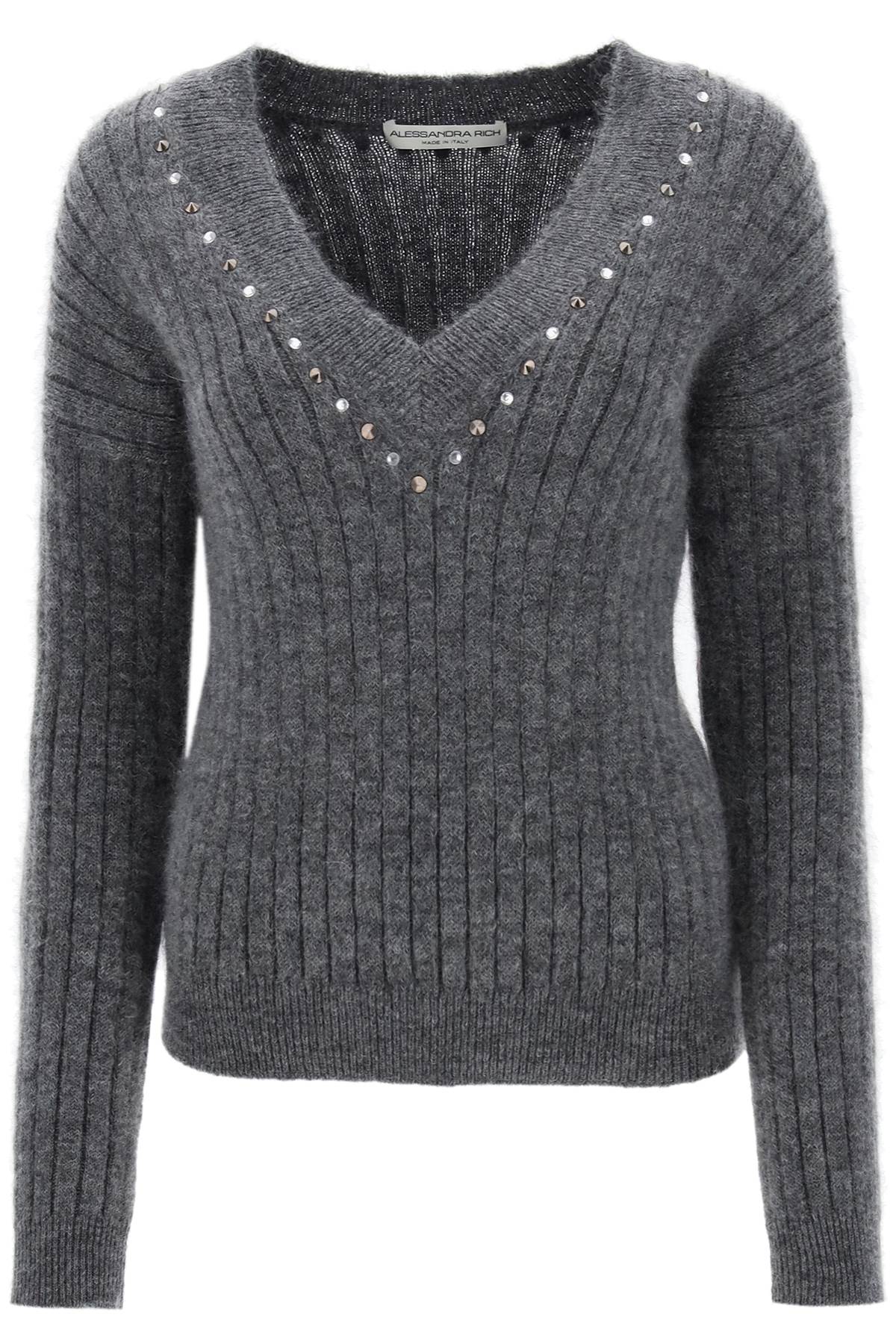 Alessandra Rich wool knit sweater with studs and crystals image 0