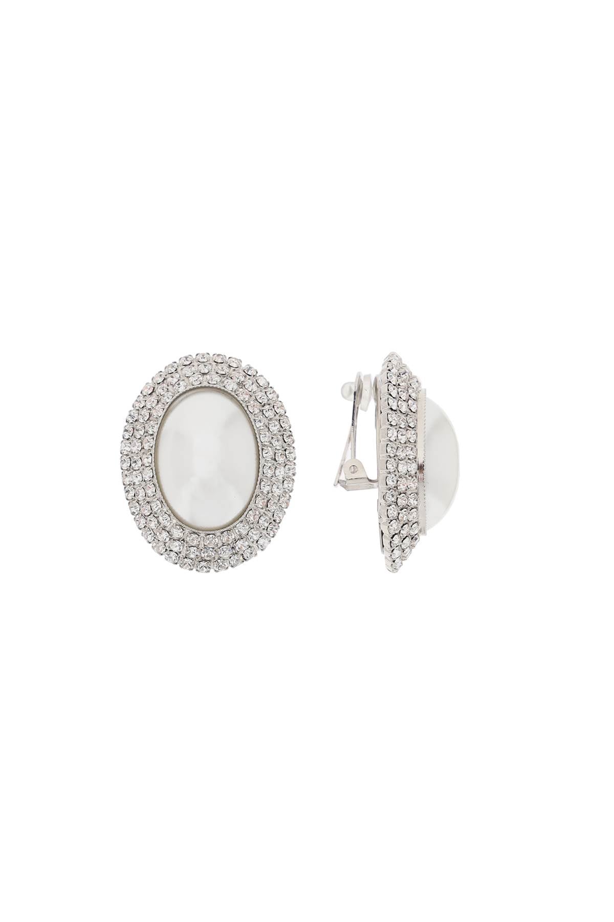 Alessandra Rich Oval Pearl and Crystal Earrings image 0