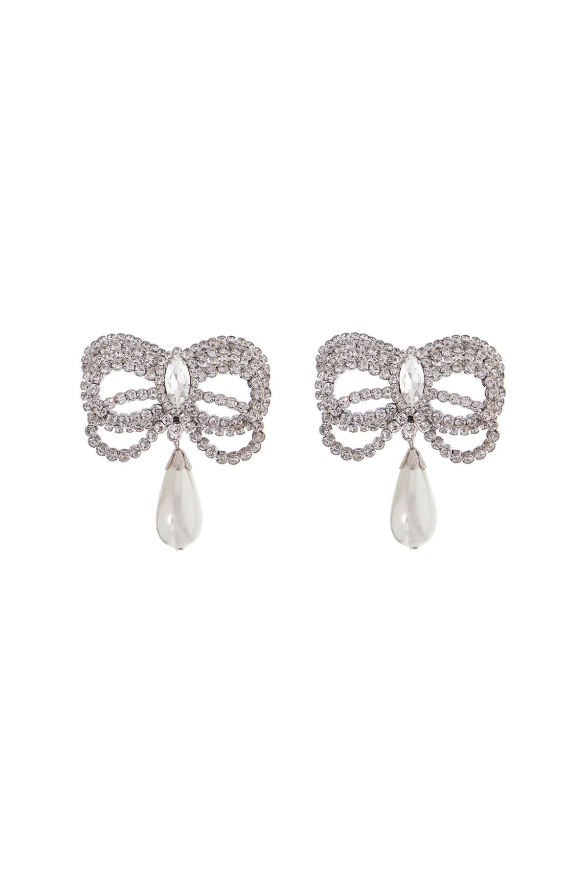 Alessandra Rich hypoallergenic brass earrings in silver with bow and drop pearl image 0