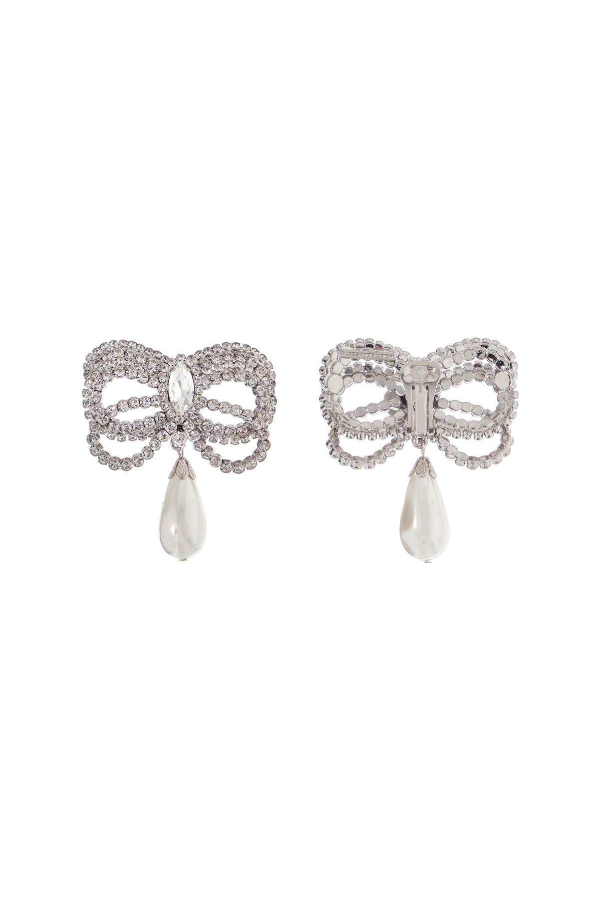 Alessandra Rich hypoallergenic brass earrings in silver with bow and drop pearl image 1