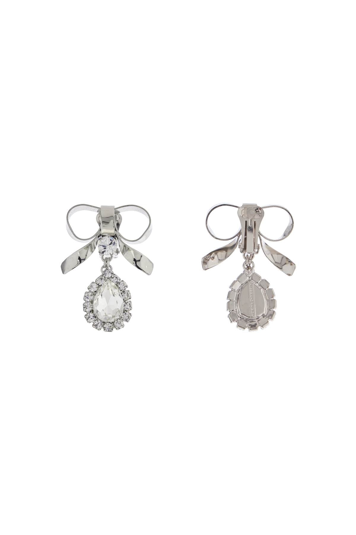 Alessandra Rich bow earrings with crystal pendant in silver-plated brass image 1