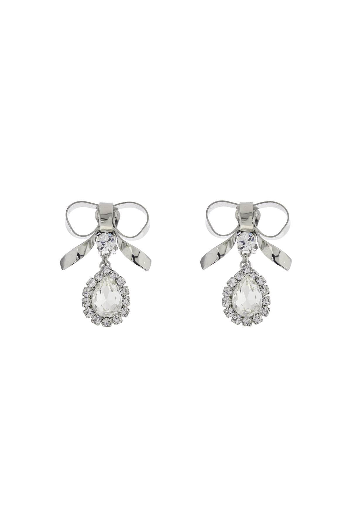 Alessandra Rich bow earrings with crystal pendant in silver-plated brass image 0