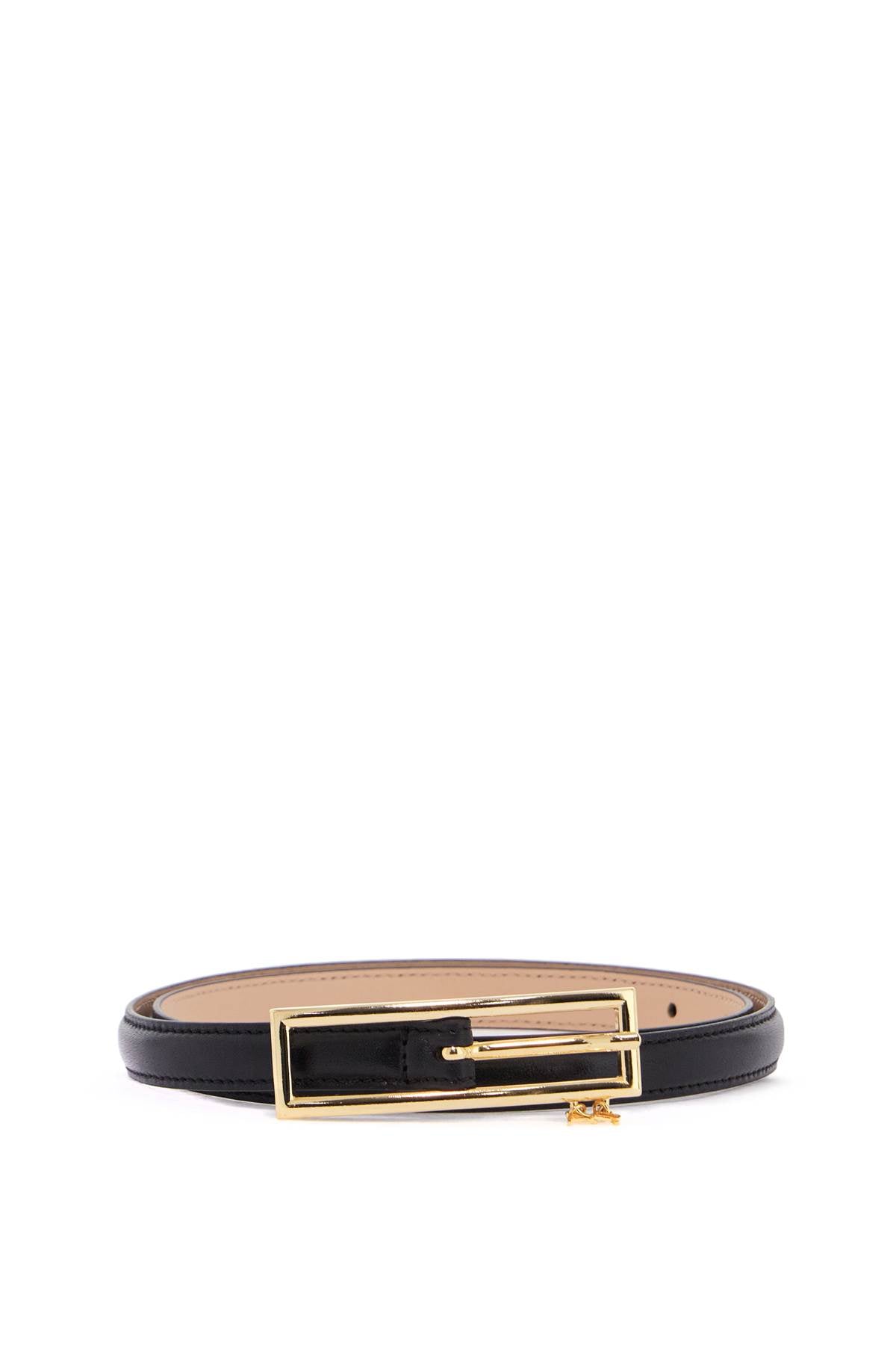 Alessandra Rich slim black leather belt with logo charm and brass buckle 1.5 cm image 0