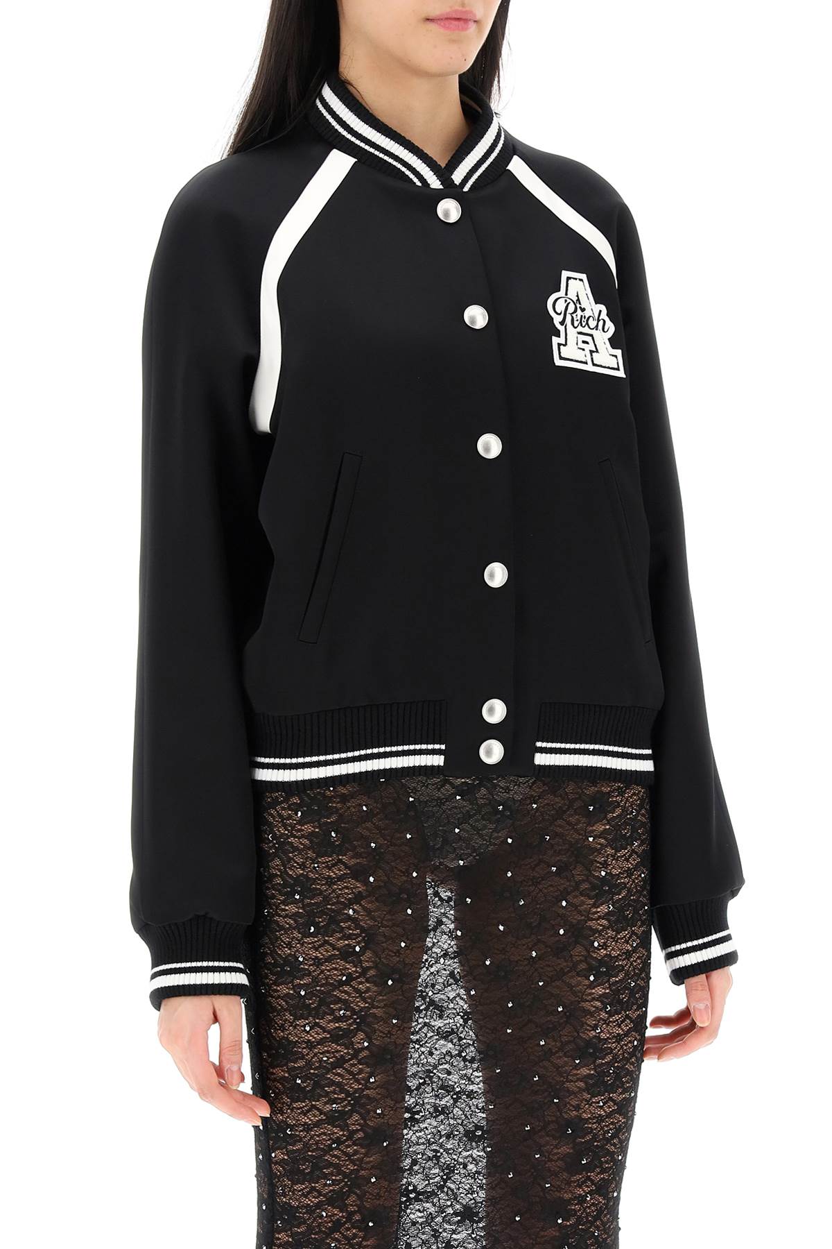 Alessandra Rich satin bomber jacket with logo patch image 1