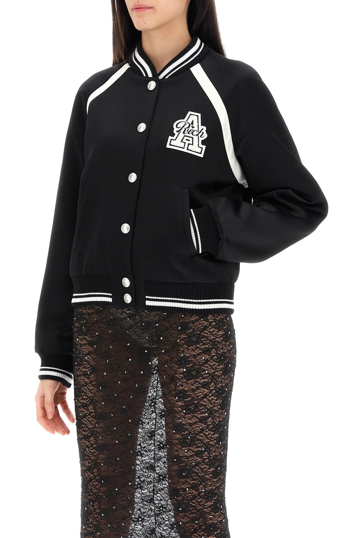 Alessandra Rich satin bomber jacket with logo patch image 3