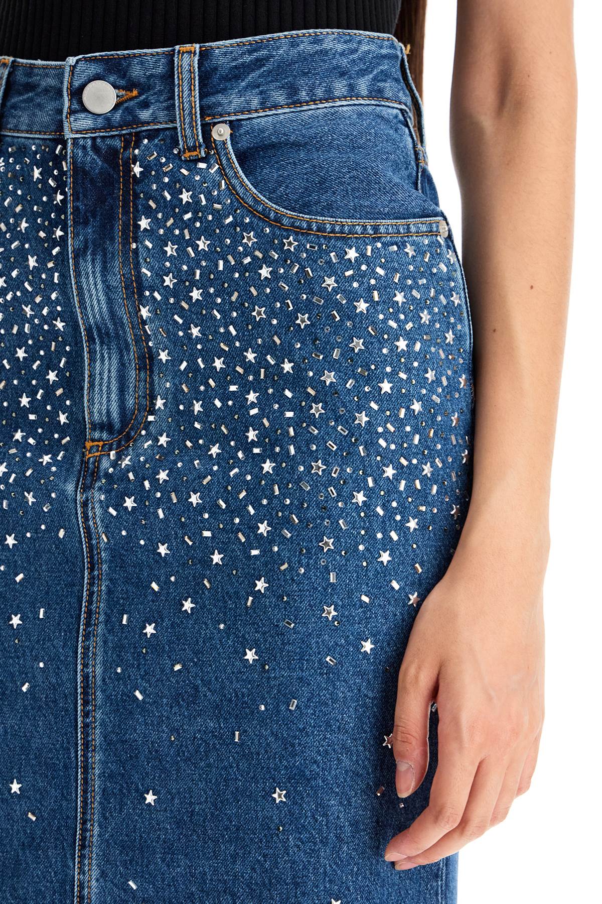 Alessandra Rich "denim midi skirt with rhin image 3