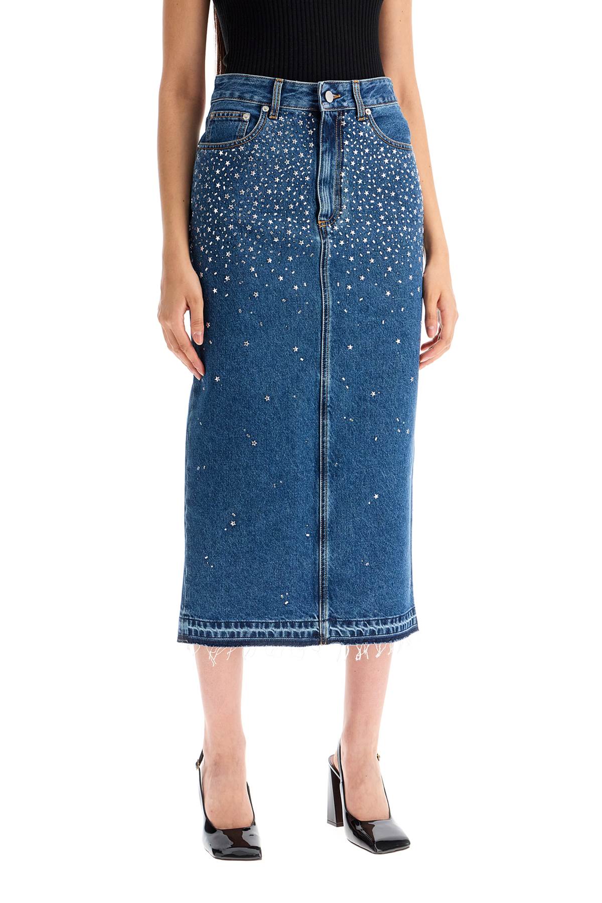 Alessandra Rich "denim midi skirt with rhin image 1