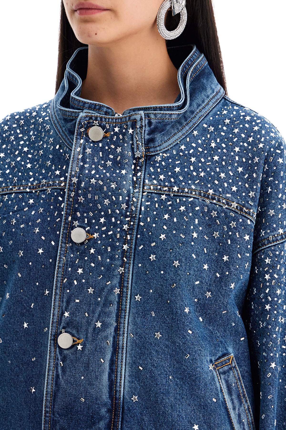 Alessandra Rich Denim Bomber Jacket with Rhinestones image 3