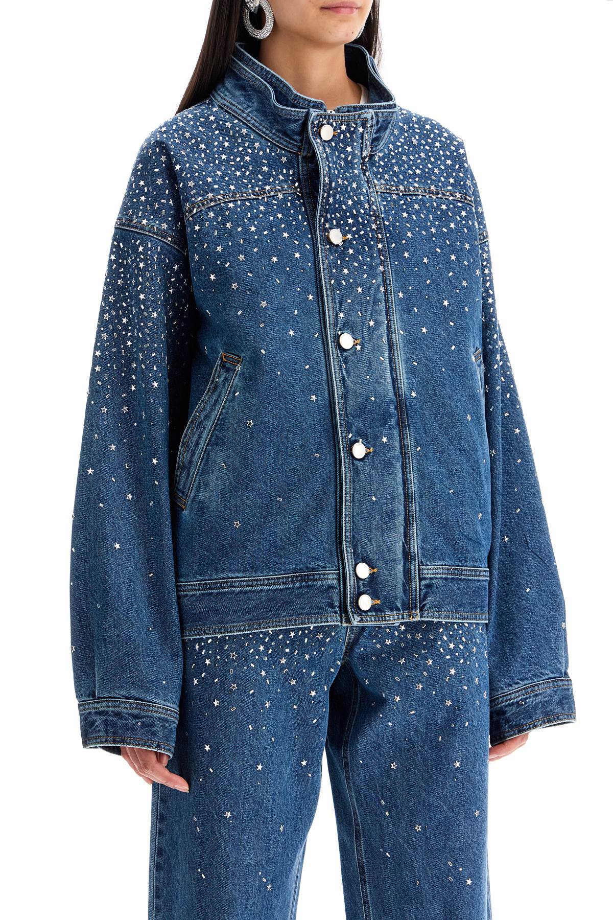 Alessandra Rich Denim Bomber Jacket with Rhinestones image 1