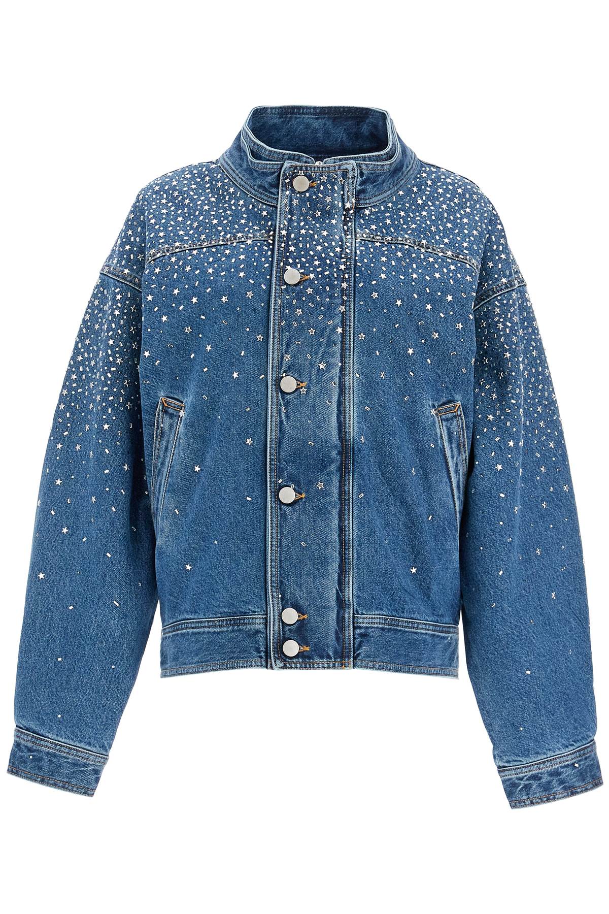 Alessandra Rich Denim Bomber Jacket with Rhinestones image 0