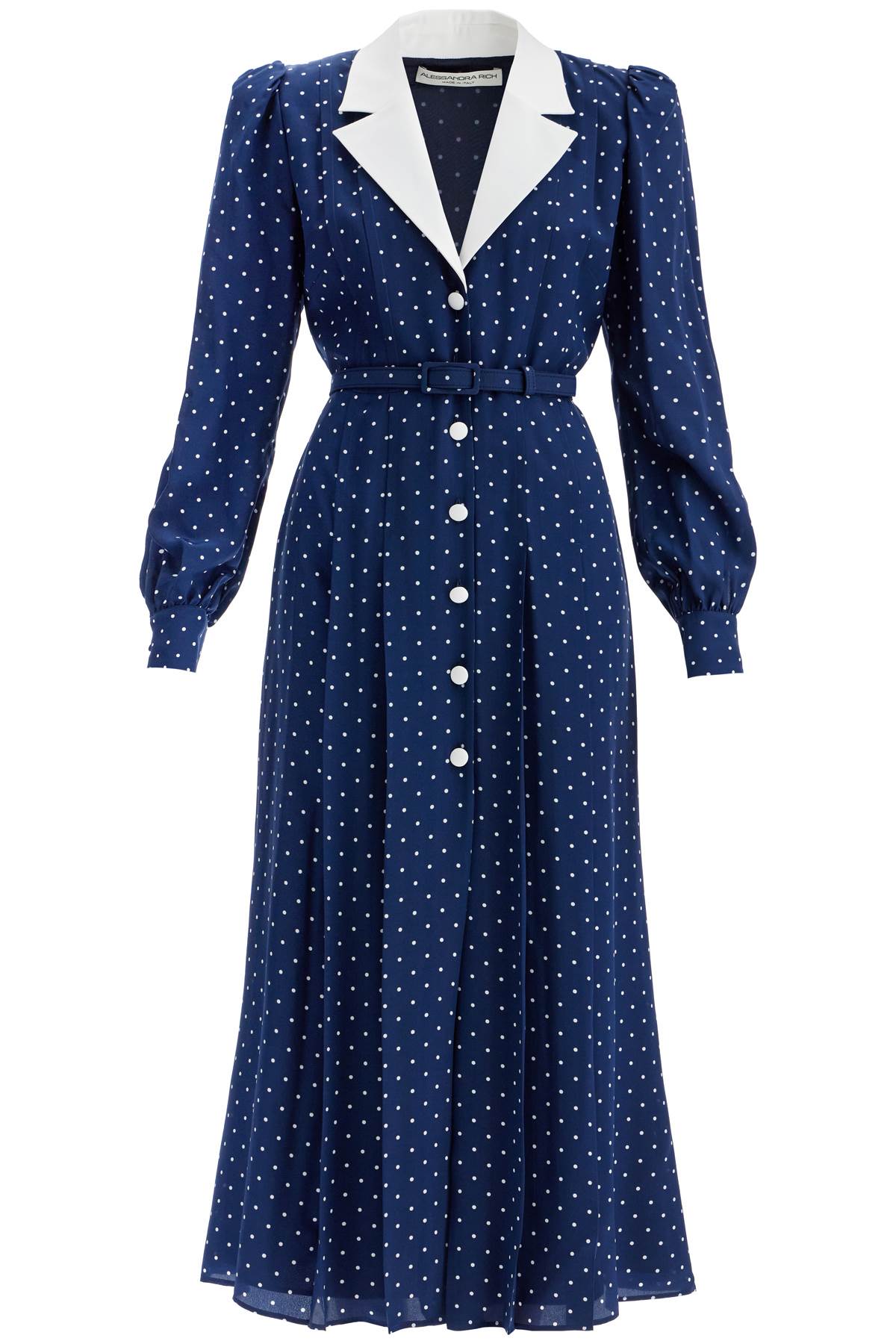 Alessandra Rich Polka Dot Mikado Collar Midi Dress image 0