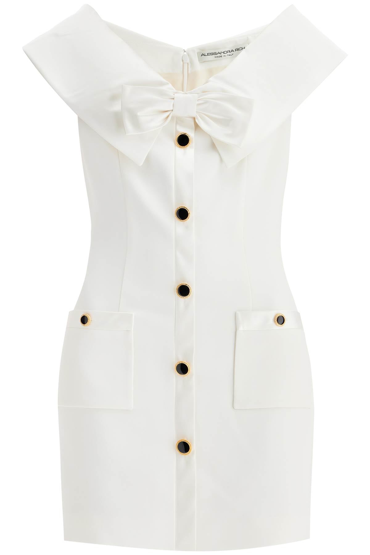 Alessandra Rich Mini Cady Dress with Maxi Collar and Bow image 0