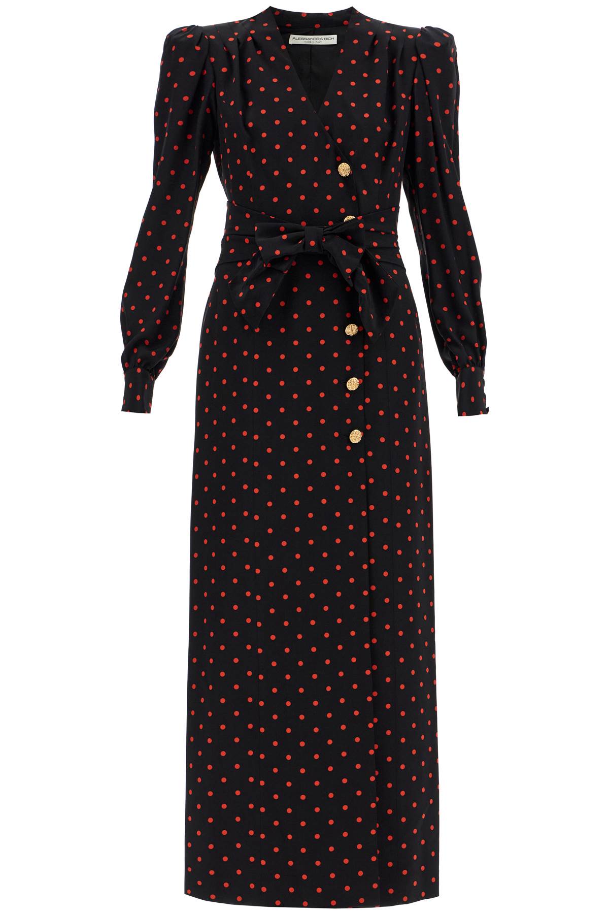 Alessandra Rich Silk Polka Dot Maxi Dress with Crystal Buttons image 0