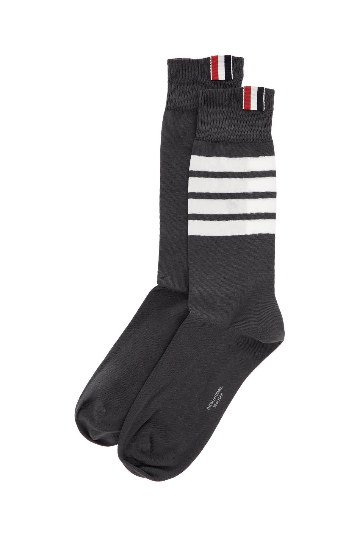 Thom Browne dark grey cotton mid-calf socks with 4 white stripes image 1