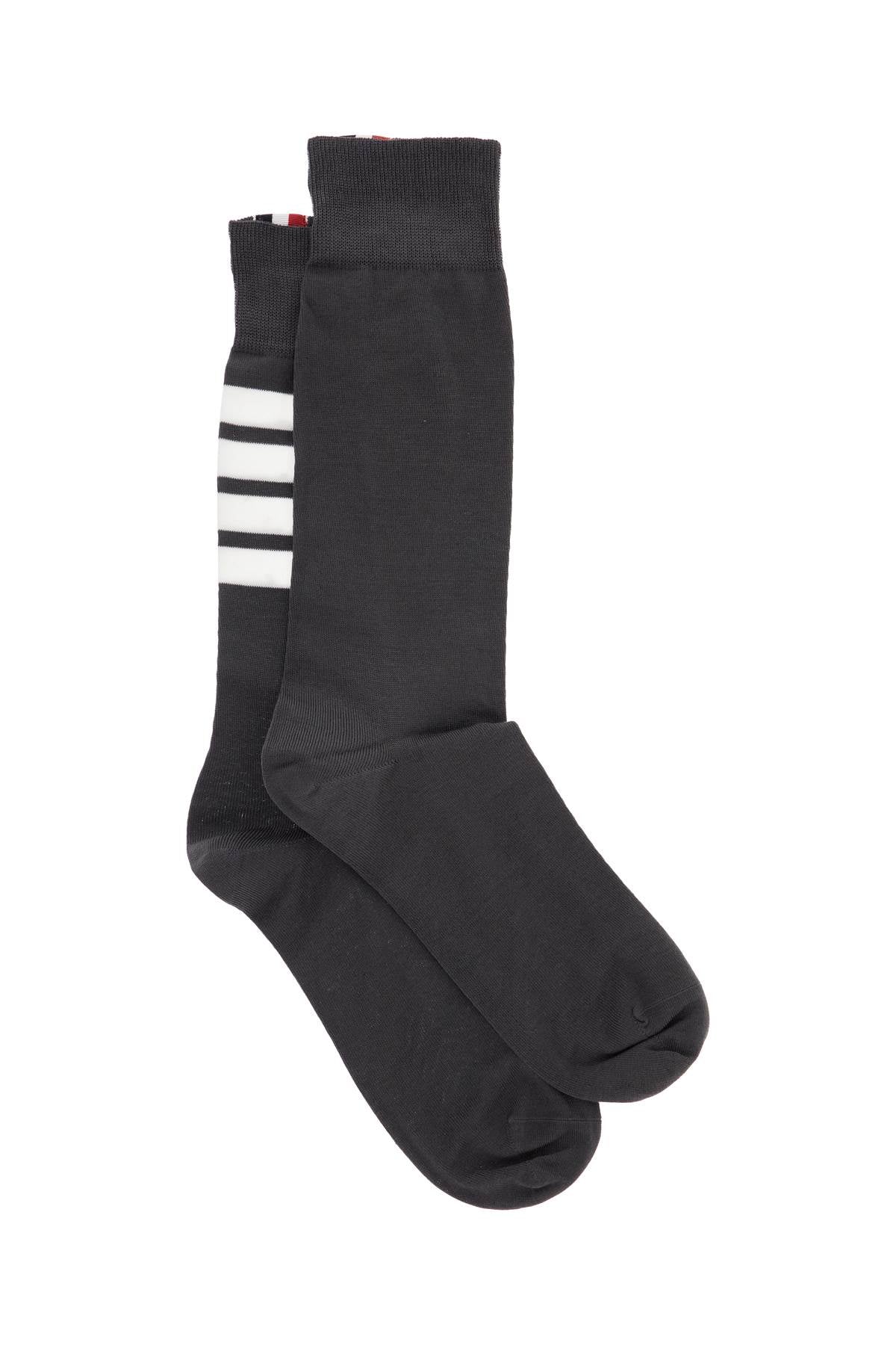 Thom Browne dark grey cotton mid-calf socks with 4 white stripes image 0