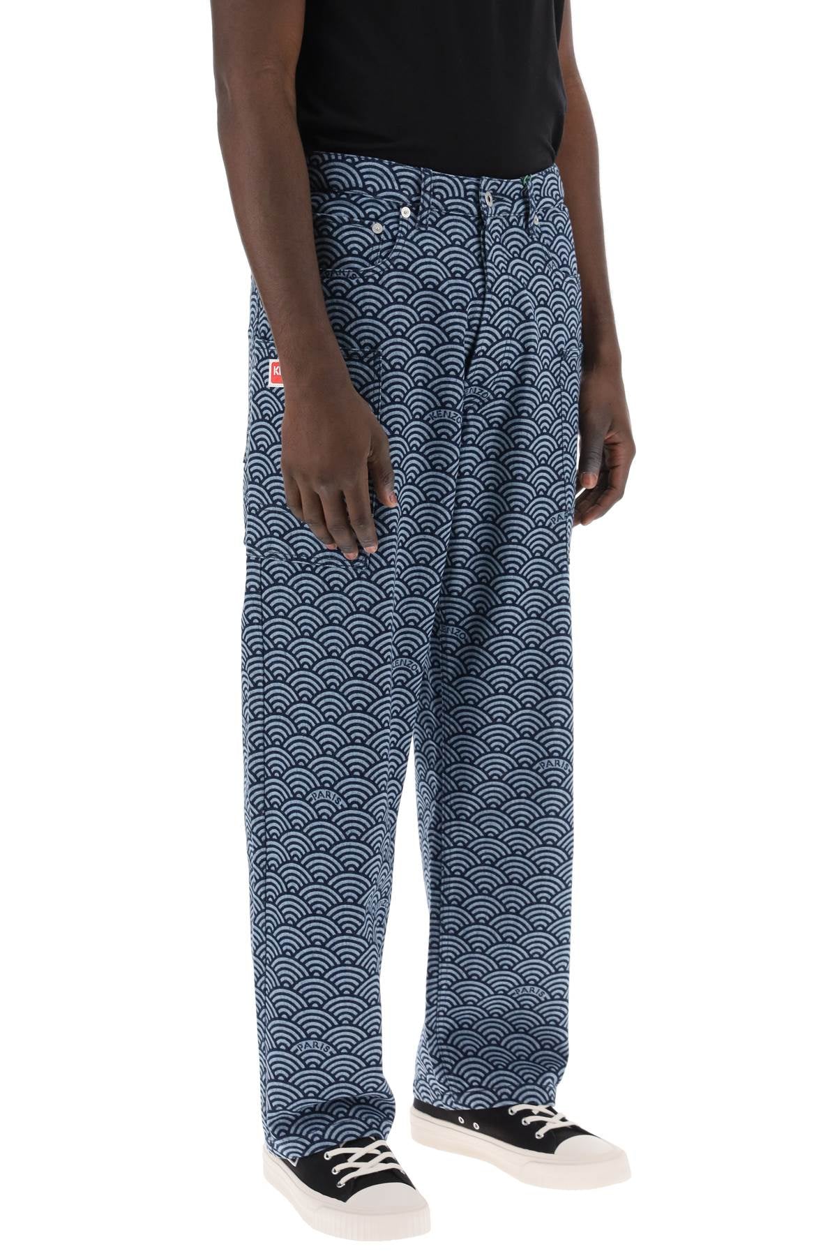 Kenzo monkey workwear jeans with seigaiha print image 1