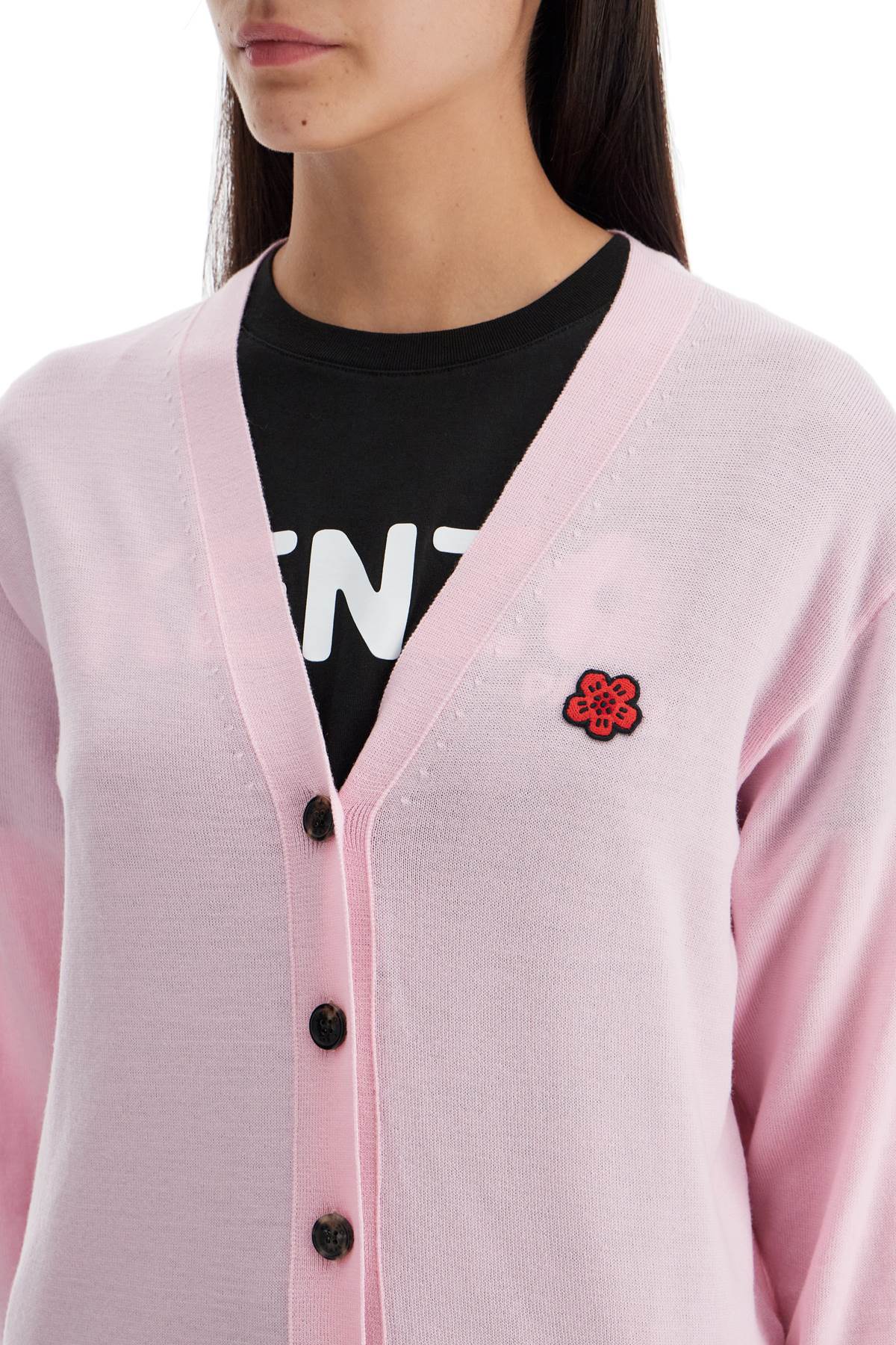 Kenzo Lightweight Wool Cardigan with 'Boke Flower' Applique image 3