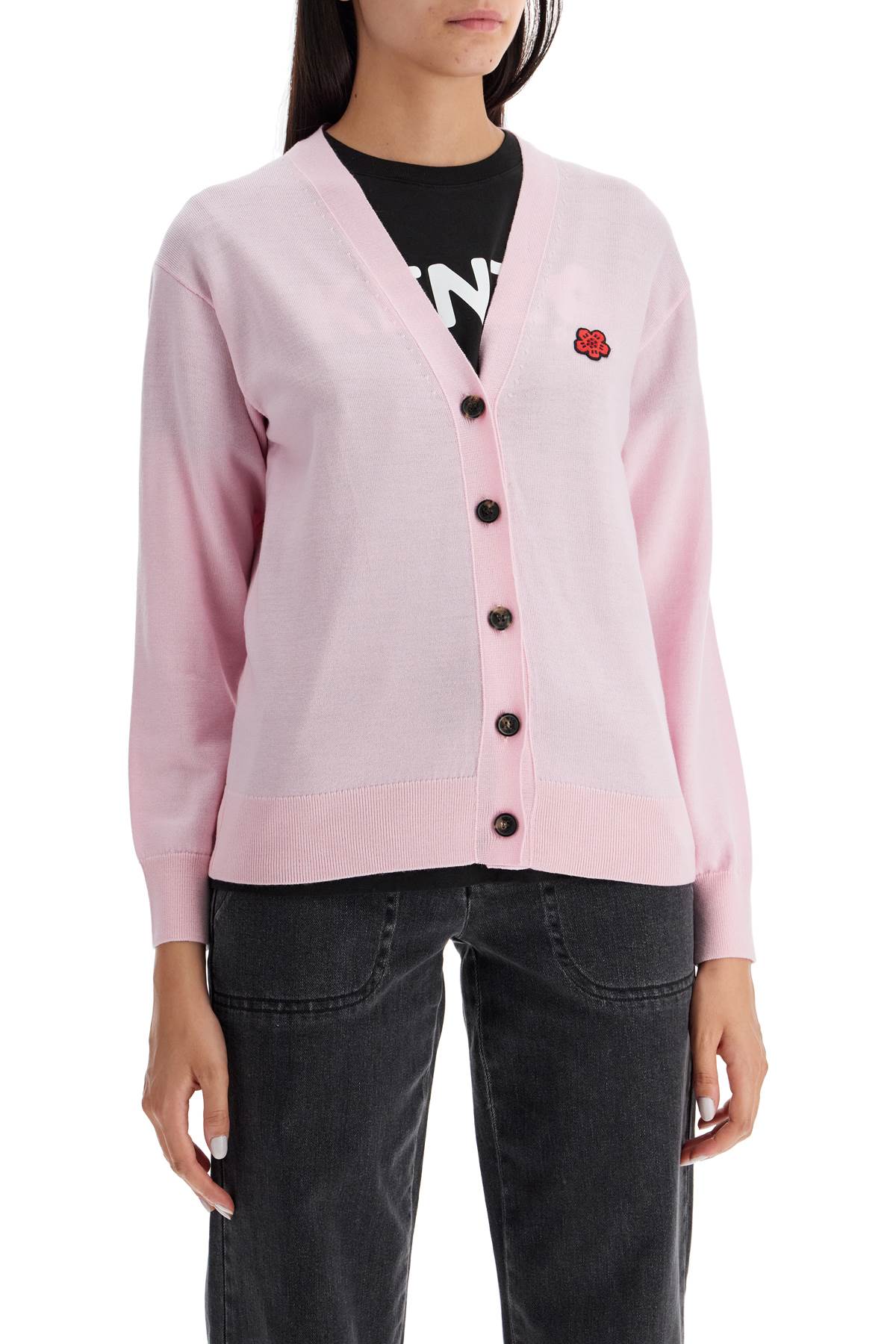 Kenzo Lightweight Wool Cardigan with 'Boke Flower' Applique image 1