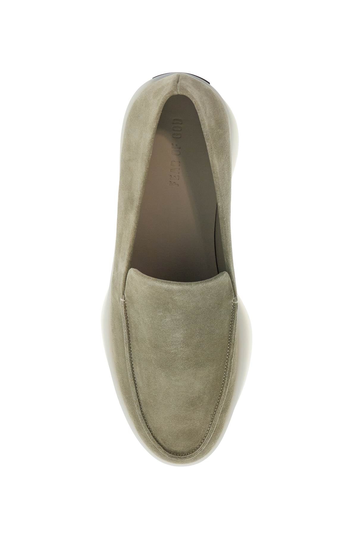 Fear Of God minimalist suede loafer in sage green with rubber sole image 1