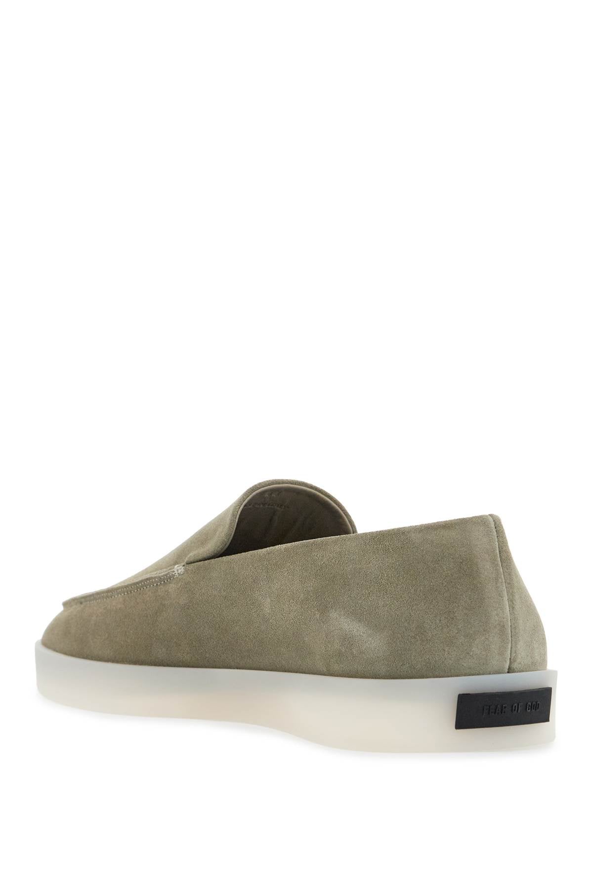 Fear Of God minimalist suede loafer in sage green with rubber sole image 2