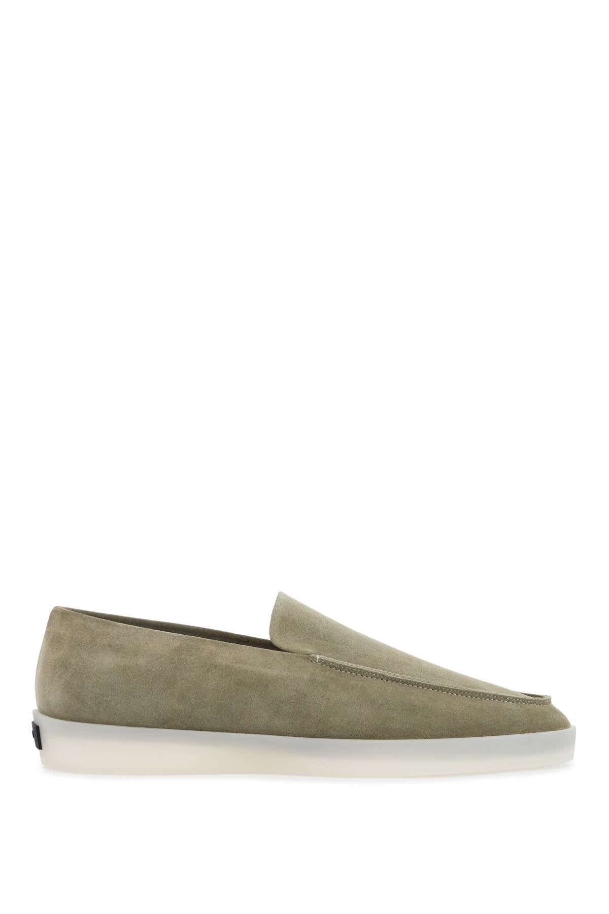 Fear Of God minimalist suede loafer in sage green with rubber sole image 0