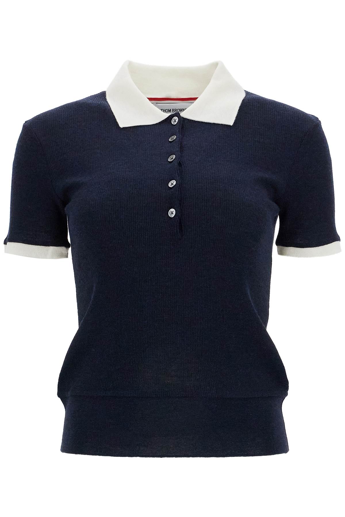 Thom Browne Men's Short-Sleeve Ribbed Wool Polo Shirt image 0