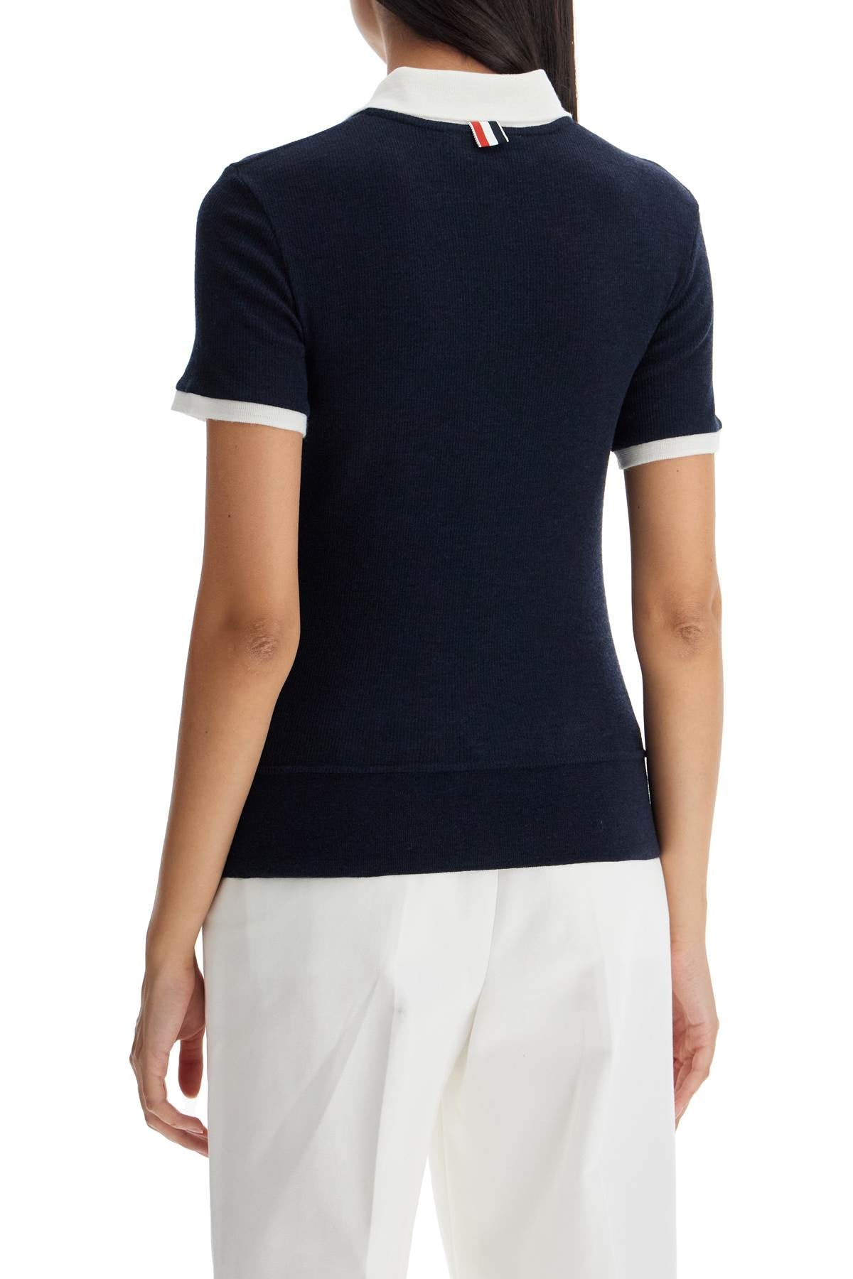 Thom Browne Men's Short-Sleeve Ribbed Wool Polo Shirt image 2