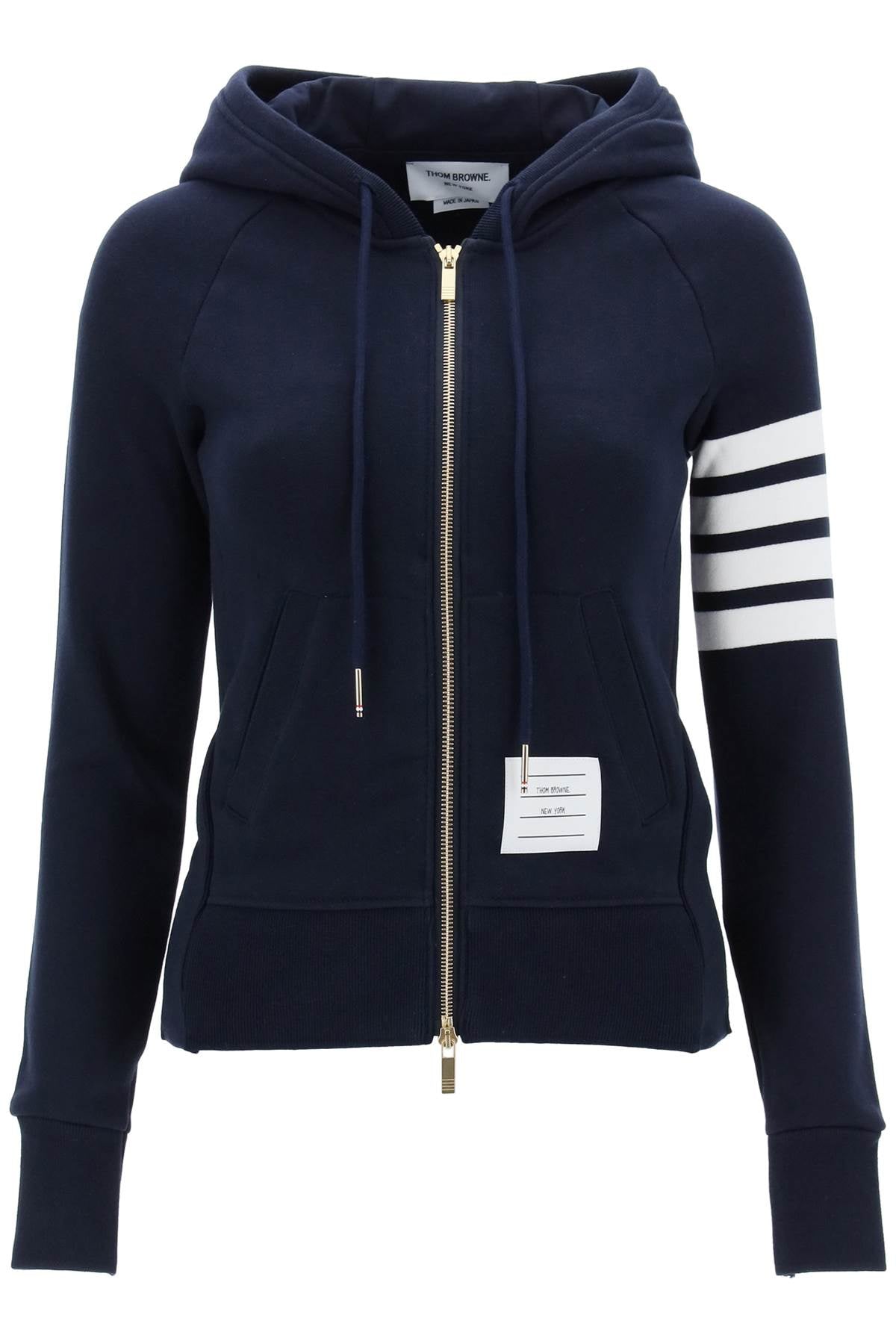 Thom Browne Zip-Up Cotton Hoodie with 4-Bar Detail image 0