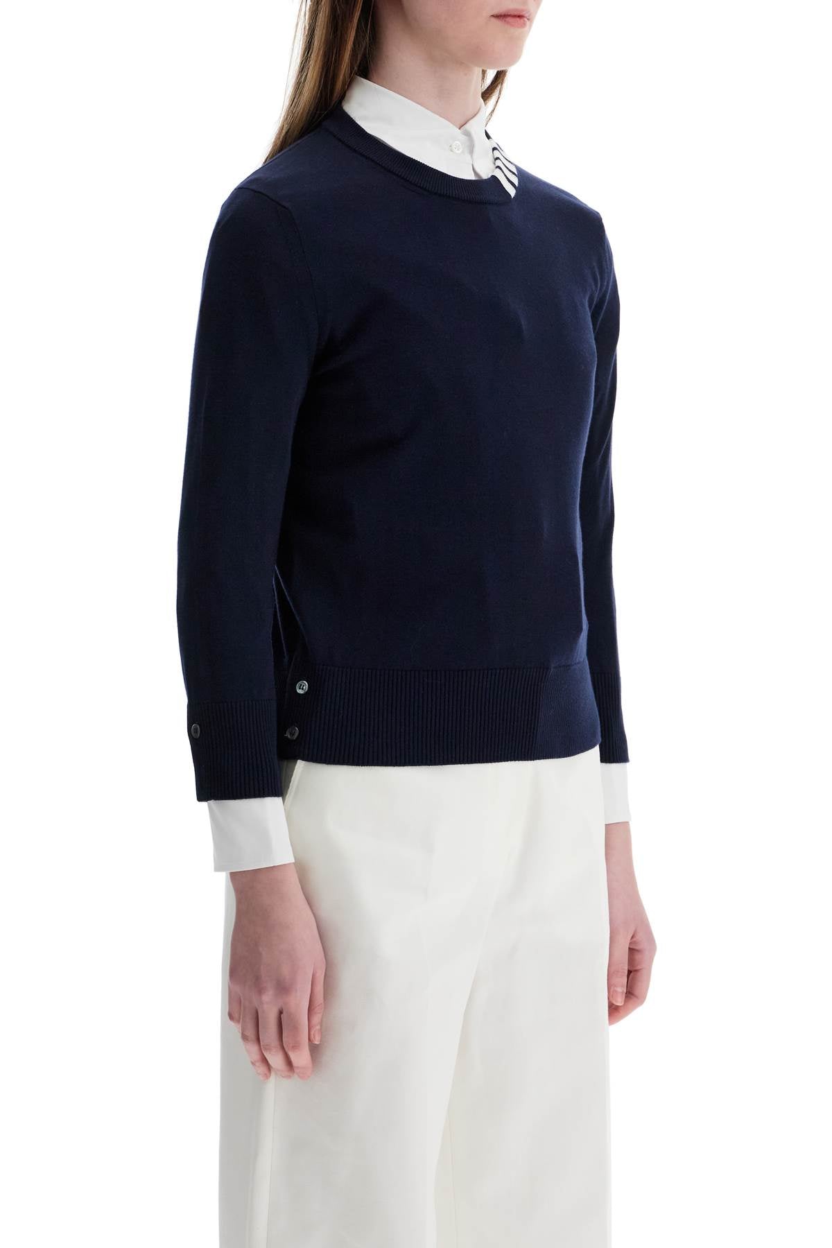 Thom Browne navy blue cotton sweatshirt with 4 stripes crew neck image 1