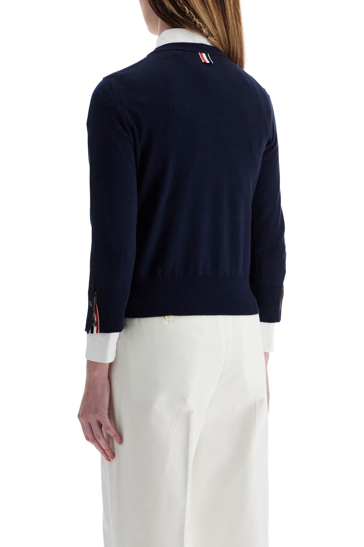 Thom Browne navy blue cotton sweatshirt with 4 stripes crew neck image 2