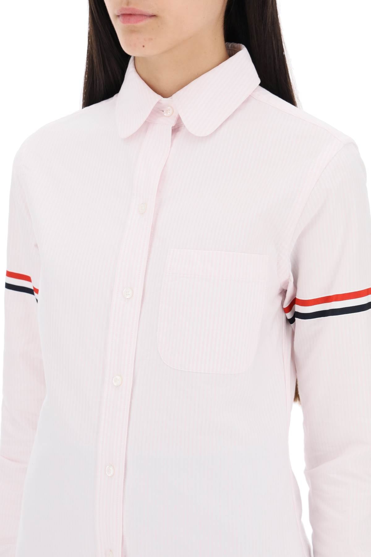 Thom Browne Oxford Cotton Shirt with Tricolor Grosgrain Inserts image 3