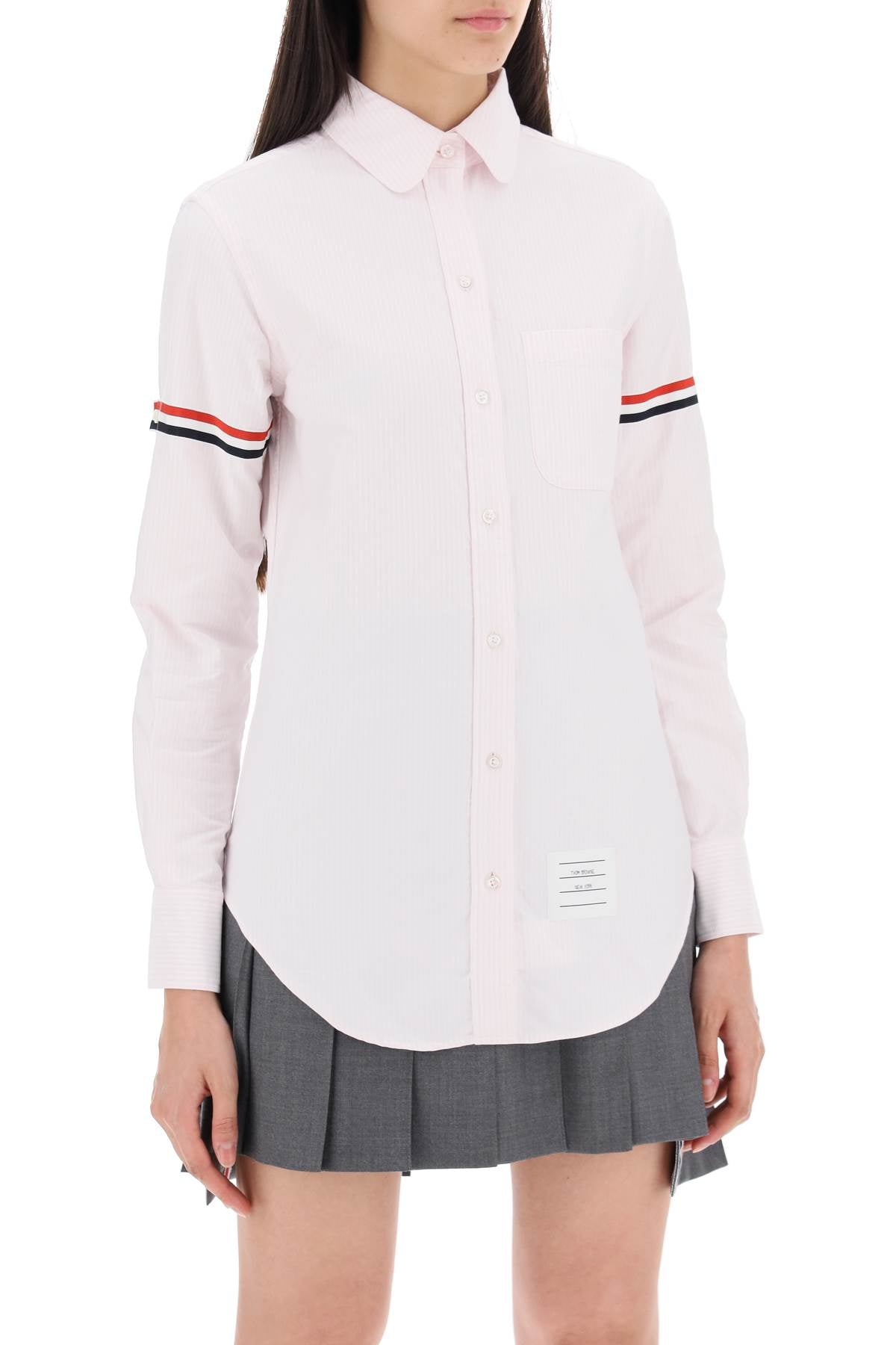 Thom Browne Oxford Cotton Shirt with Tricolor Grosgrain Inserts image 1